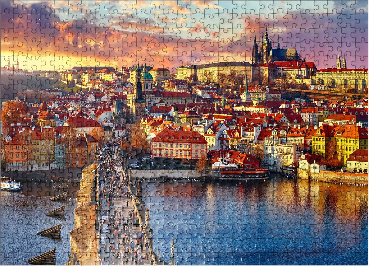 MyPuzzle Panoramic View On Top of Charles Bridge Prague Castle and Vltava River Prague Czech Republic - Premium 500 Piece Jigsaw Puzzle for Adults