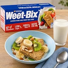Sale! Weet-Bix Biscuits Whole Grain Cereal, Good Source of Fiber, Low in Fat, Heart Healthy, Vegan, Breakfast or Snack 375g Box Imported from Australia