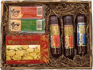 Gift Basket Village Gourmet Meat and Cheese Gift Basket - Snacks Variety Pack for Adults - Keto Snacks with 7 oz Salami, 2 Summer Sausages, Cheddar & Jalapeno Cheese, Charcuterie Boards Snack Box