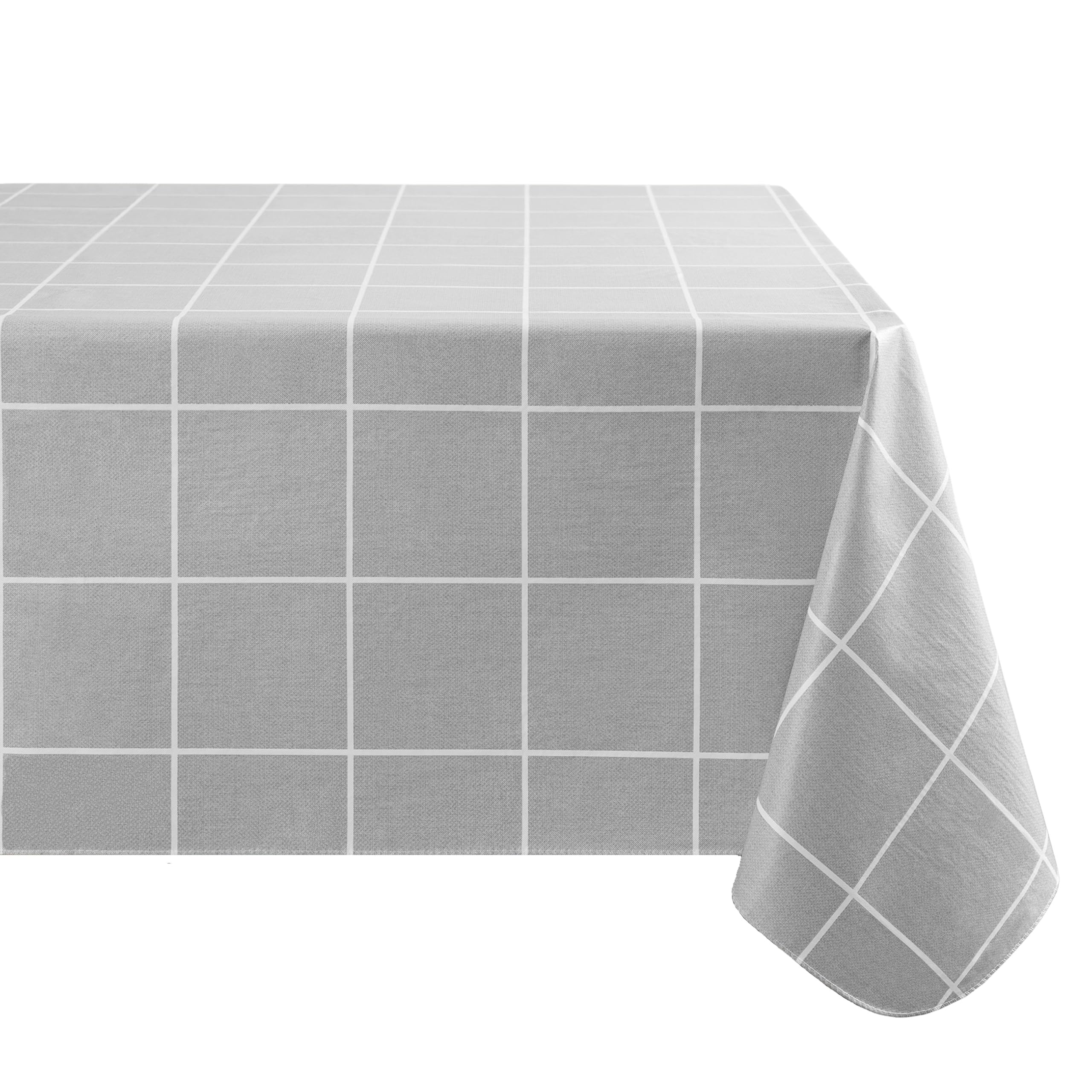 Elrene Home Fashions Windowpane Plaid Water- and Stain-Resistant Vinyl Tablecloth with Flannel Backing, 60 Inches X 102 Inches, Rectangle,Grey