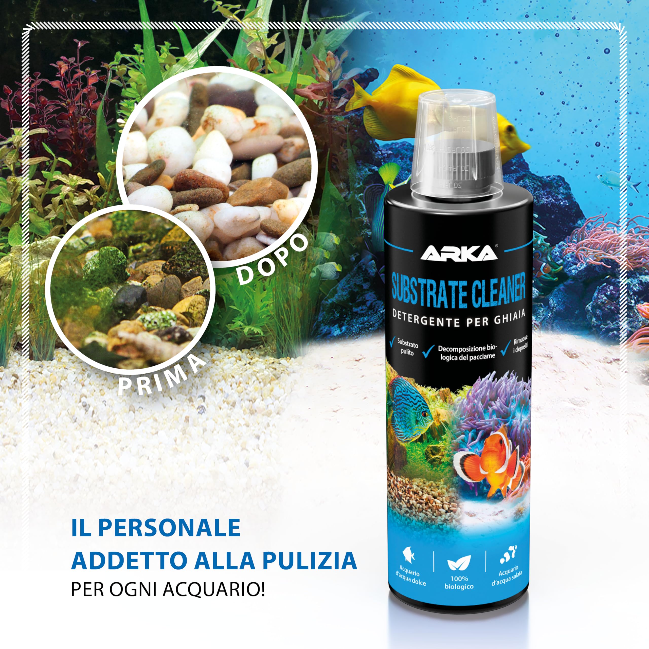 Pulitore fondo acquario 236 ml – MICROBE-LIFT Substrate Cleaner – pulizia biologica con batteri attivi – rimuove fanghi e detriti – per vasche medie – senza sifone né cambi filtro – ARKA