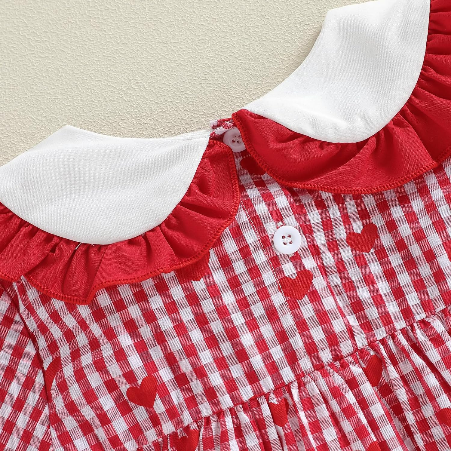 Toddler Little Girl Smocked Valentines Day Dress Love Heart Print Long Sleeve Doll Collar Plaid Dress - Image 9