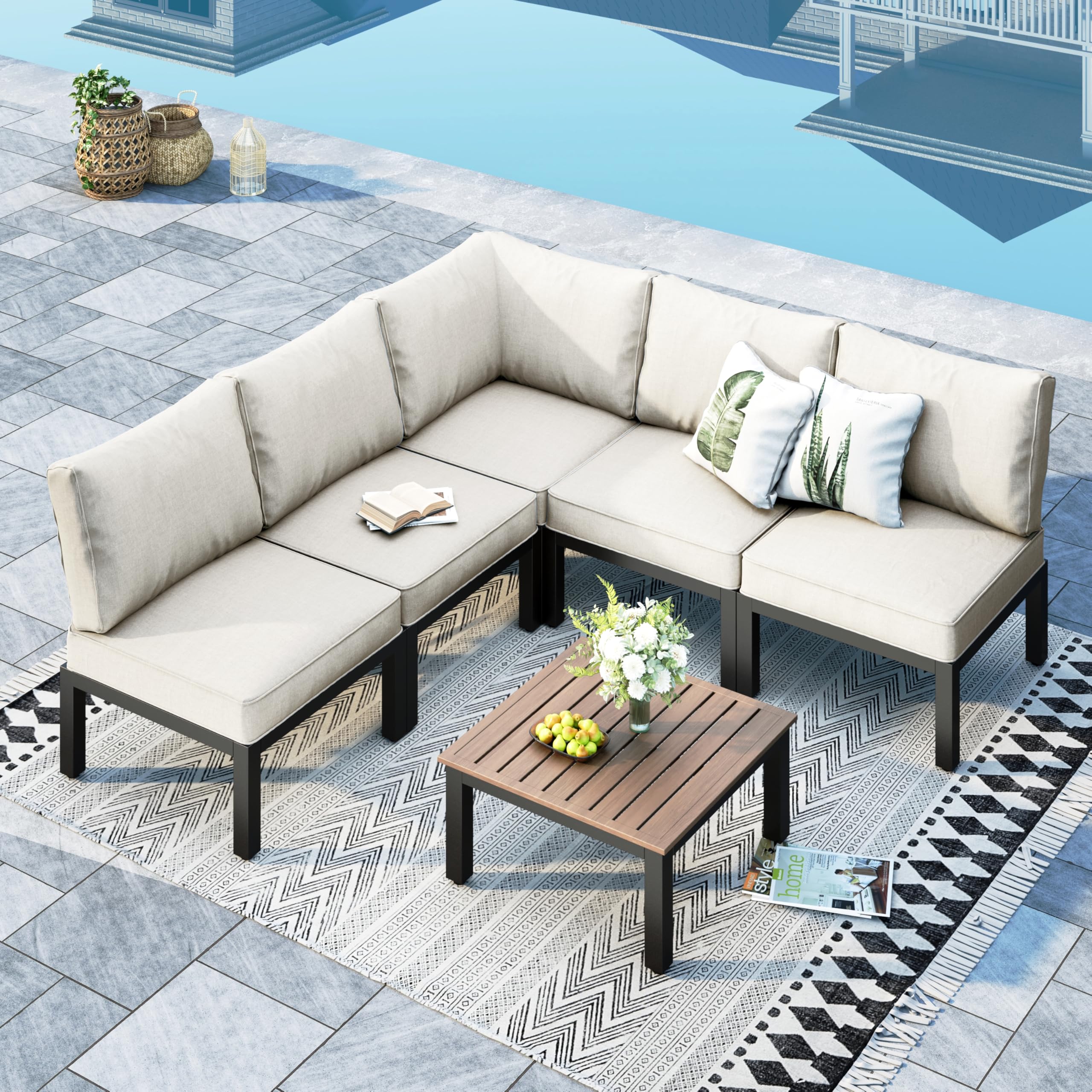MFSTUDIO Gartenmöbel Set, Lounge Möbel Outdoor, Terassenmöbel mit Couchtisch und Abnehmbarem Kissen, Outdoor Sitzgruppe Set mit Einzelner Stuhl, Tisch, frei kombinierbar(ohne Beistelltisch)