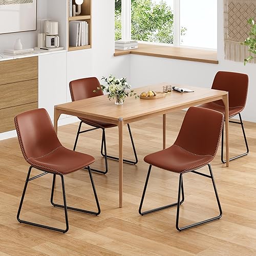 Miniatura 8 de Soohow Juego de 4 sillas de comedor modernas de mediados de siglo, sillas de cocina tapizadas de piel sintética con patas de metal, cómodas sillas