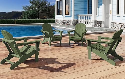 Miniatura 8 de SERWALL Silla Adirondack plegable para patio, jardín, sillas de exteriores para todo tipo de clima, sillas de madera texturizada para hoguera junto