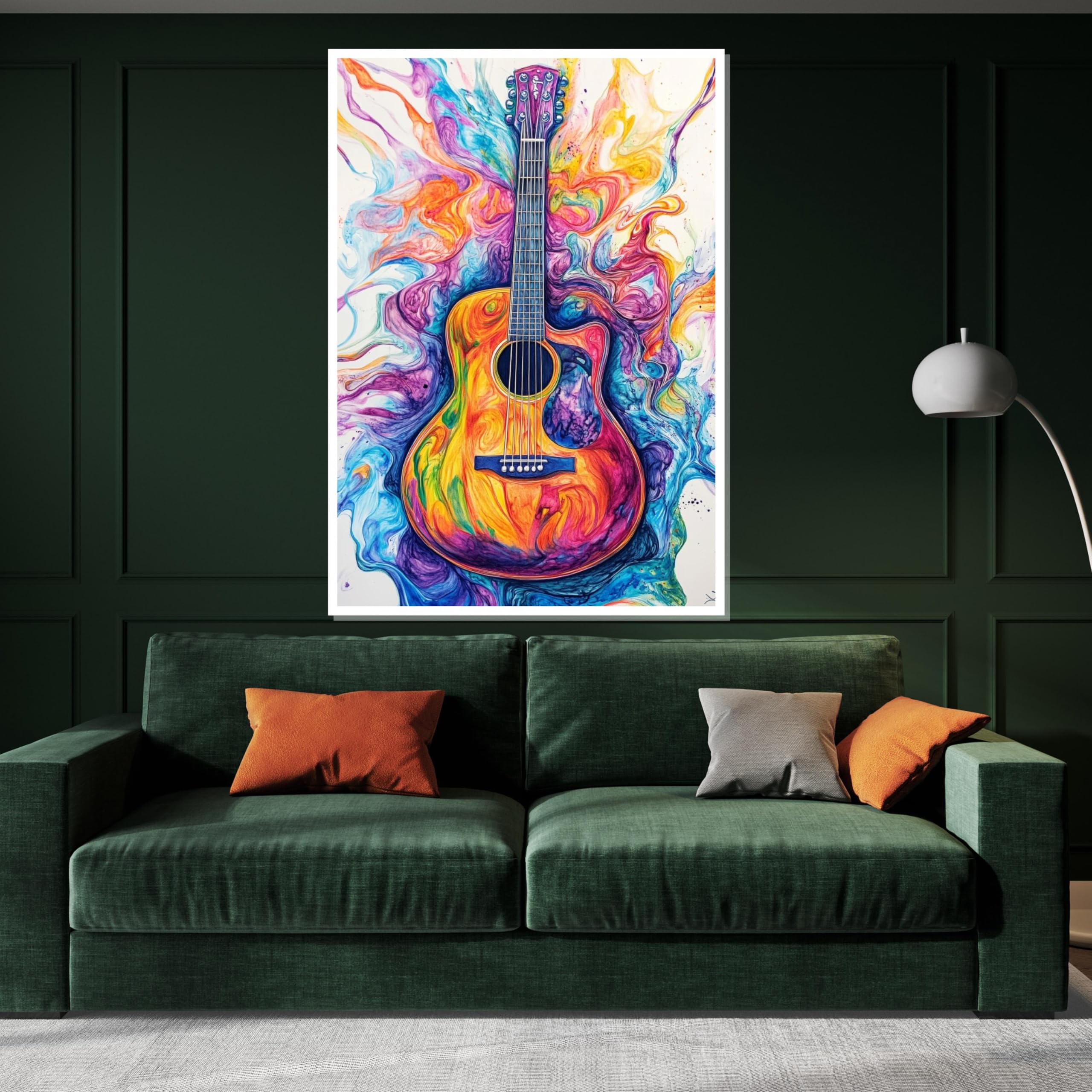 XINBAO Gitara płótno kolorowe płótno do gitary muzyczne wydruki artystyczne abstrakcyjny obraz gitarowy projekt płótna obraz obraz (70x100 cm/rama wewnętrzna)