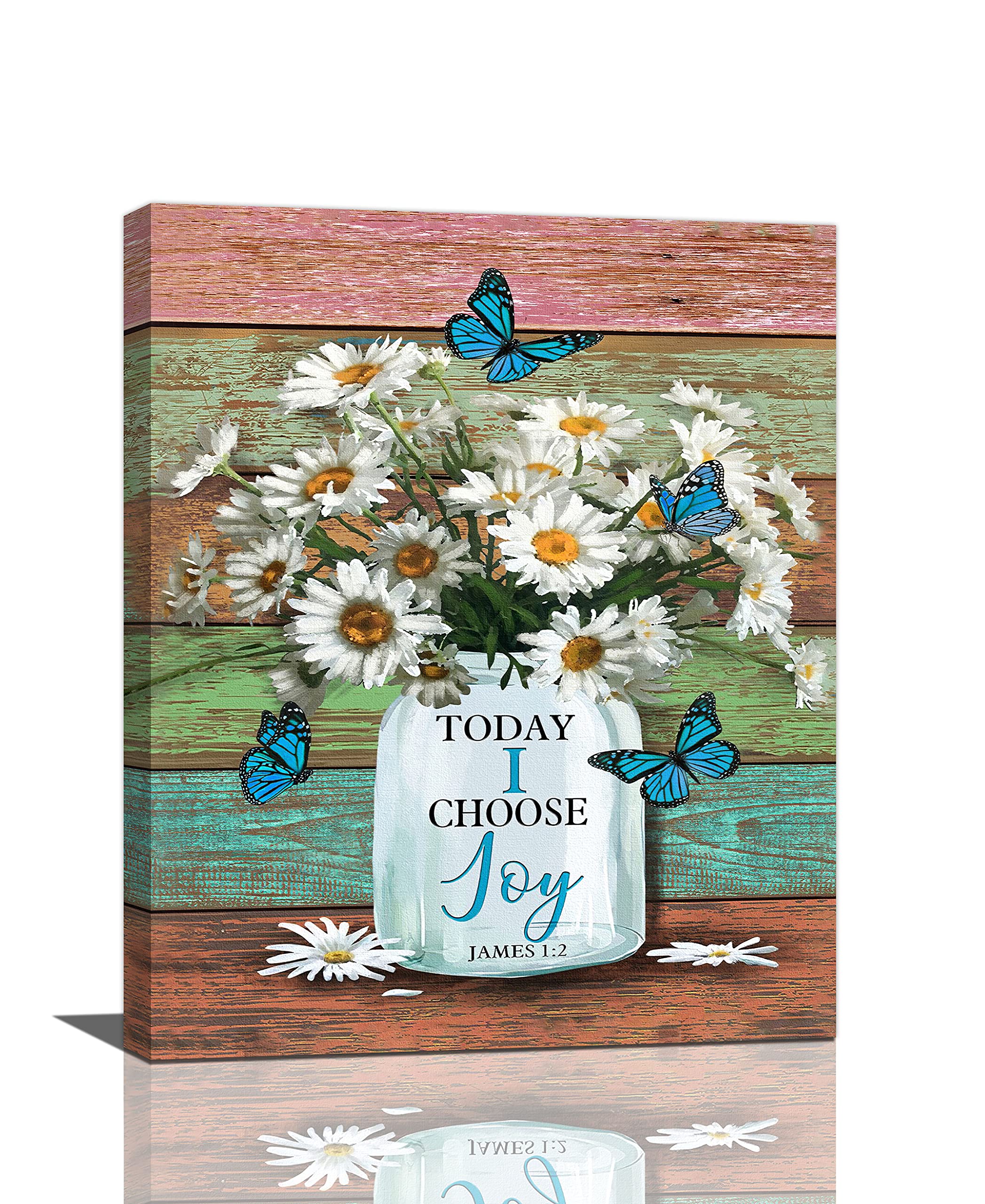 LMYSXAOZ Daisy Decor Wall Art Rustic Farmhouse Daisies Butterfly Pictures Country Today I Choose Joy Canvas Prints Artwork Paintings Home Office Decorations For Kitchen Bathroom Living Room 16"x20"