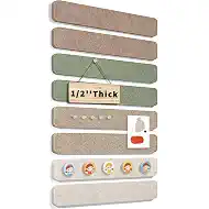 1/2'' Ultra-Thick Cork Board Strips Alternative 8-Pack, Frameless Sturdy Adhesive Pin Board for Walls with 50 Push Pins, Small Felt Bulletin Board Tiles for Home Office, Bedroom & Dorm