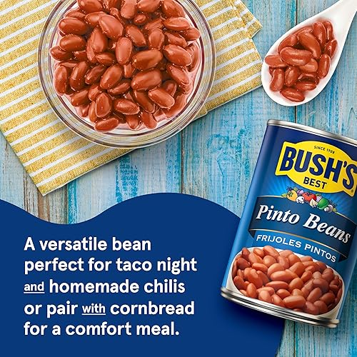 Vista 3 de BUSH'S BEST Frijoles pintos enlatados (paquete de 12), fuente de proteína y fibra a base de plantas, bajos en grasa, sin gluten, ideal para sopas