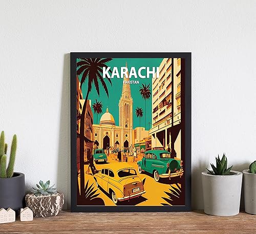 Miniatura 5 de Karachi - Póster impreso artístico, decoración de pintura de pared de Pakistán, arte de Oriente Medio, arte para decoración del hogar, dormitorio,