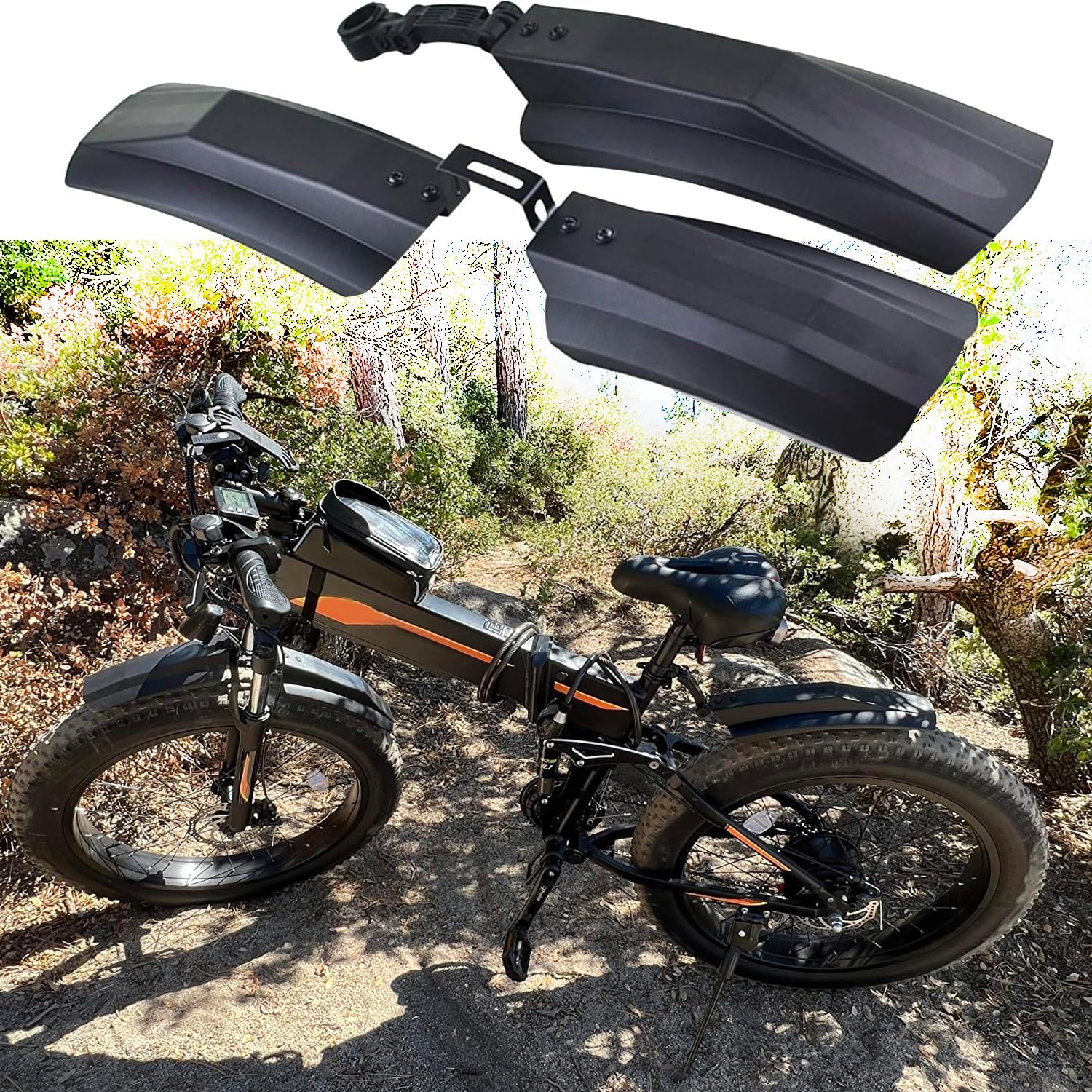 26 inch Snow Bicycle Mudguard Fat Bike Fender Front Rear Mud Guard Cycling Bike Fender for Fat Tire Mountain Bike Black-3