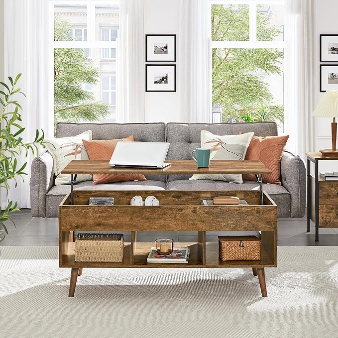 Yaheetech 47.5" Lift Top Coffee Table with Storage for Small Space, Wooden Lift up Coffee Table for Living Room, Retro Mid-Century Living Room Table for Home & Apartment