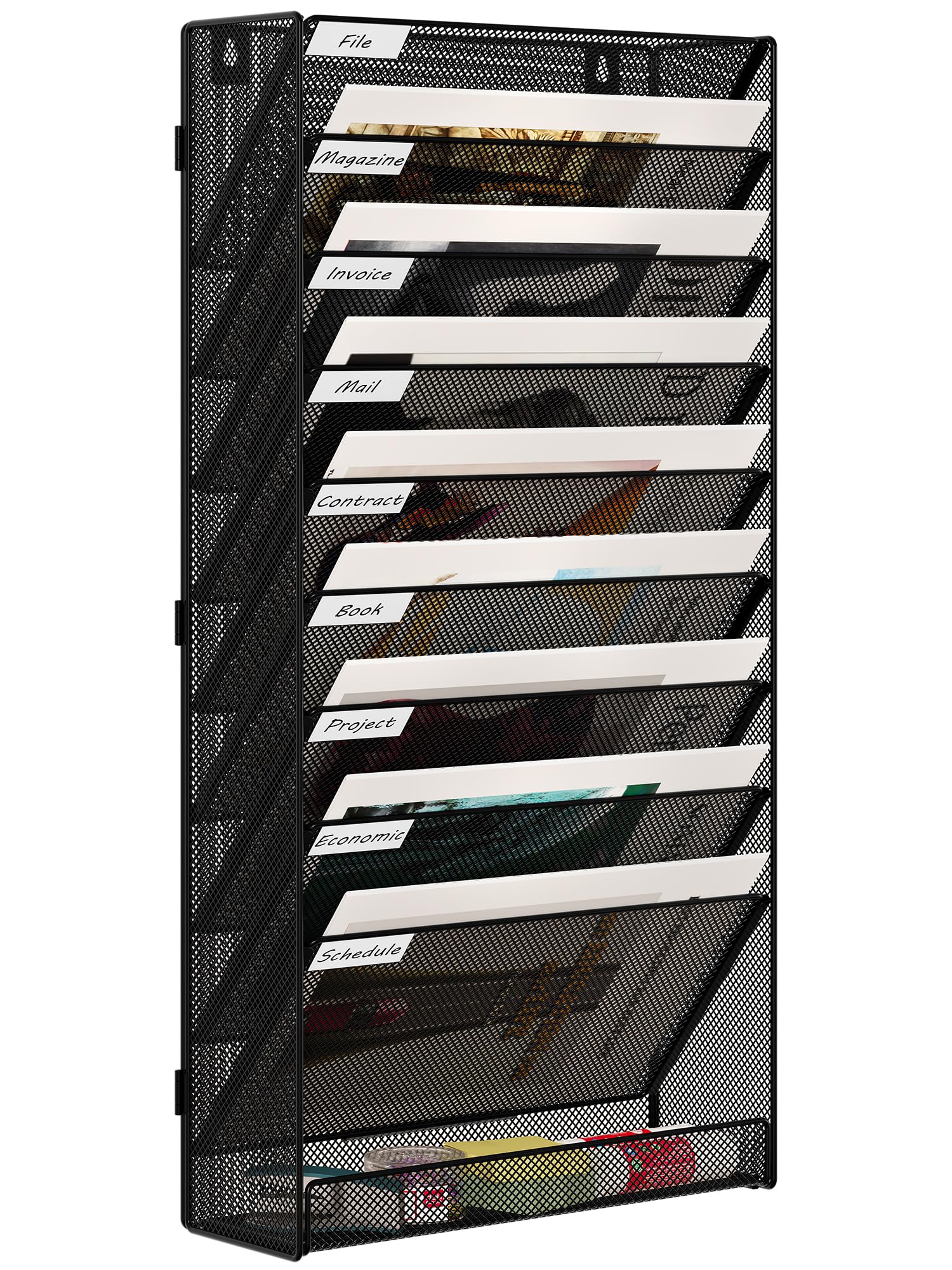 EasyPAG Organisateur de Bureau Mural A4 10 Compartiments Porte Document Suspendu Noir