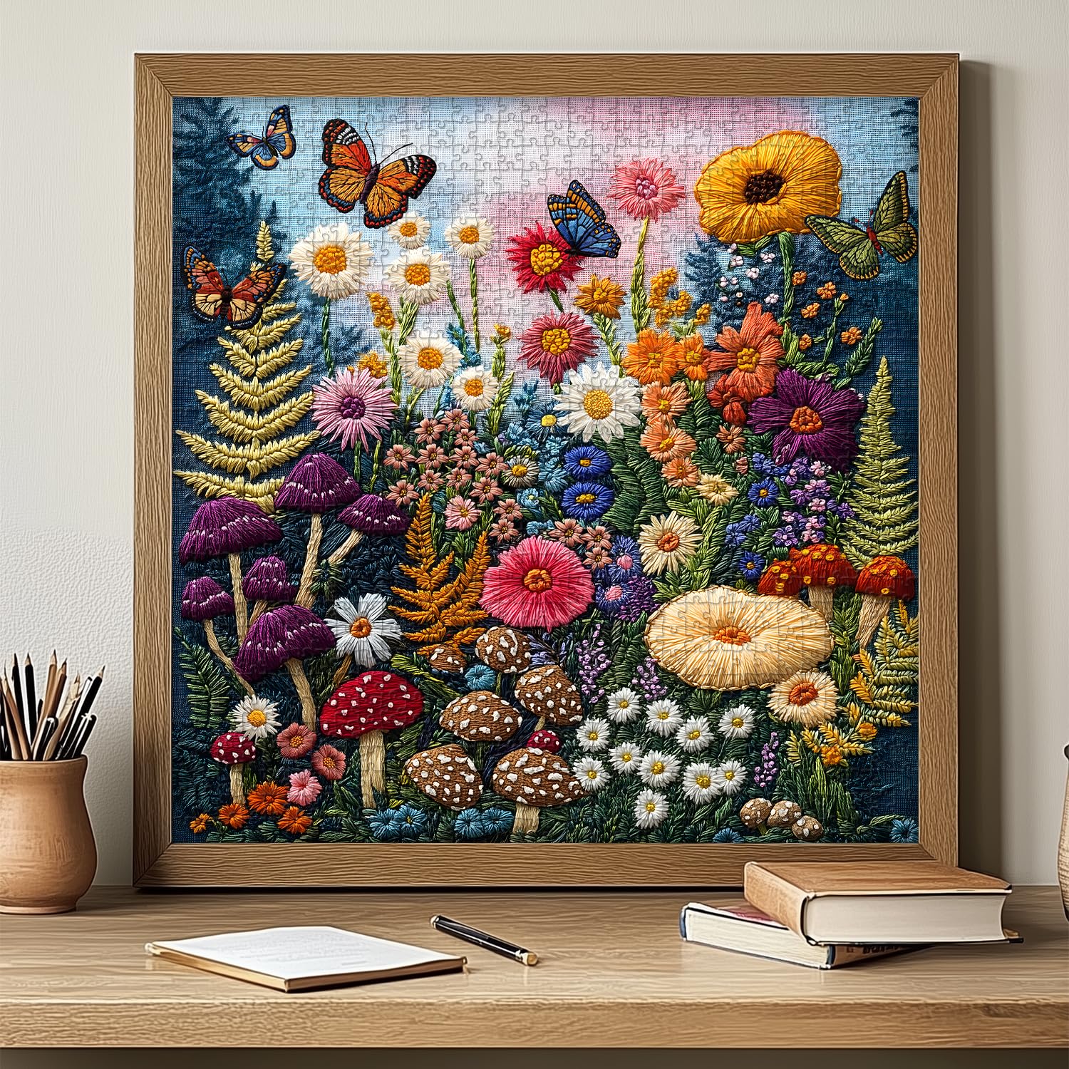 Mushroom Puzzles for Adults 1000 Pieces, PICKFORU Colorful Spring Flower Garden Jigsaw Puzzles Butterfly, Unique Impossible Embroidery Wildflower Plant Theme as Home Wall Decor - Image 3