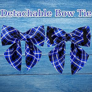 UP URARA PUP Dog Collar with Bow Tie, Cotton Dog Bowtie Collar for Puppy Girl Boy Dogs or Cat, Blue Bowtie Dogs Collars with Durable Metal Buckle, Holiday Plaid Puppy Collars,L