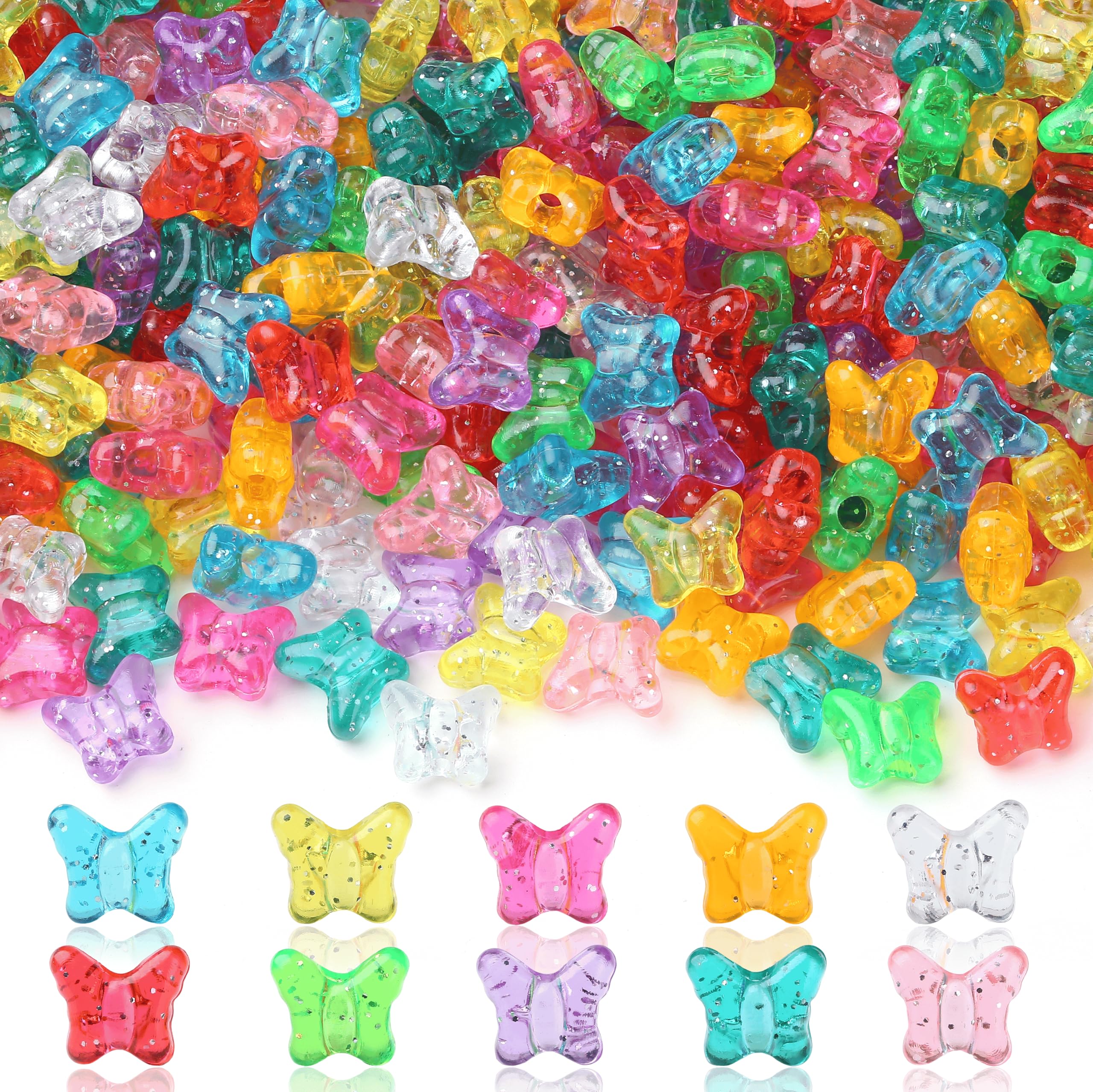 Sahoottie 1000Pcs Glitter Butterfly Pony Beads with Storage Box