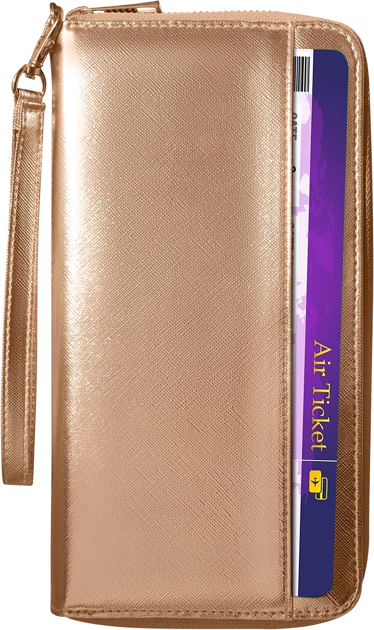 Travel wallet RFID Blocking Document Organiizer bag, Family Passport Holder (Rose gold)