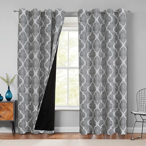 Beauoop Moroccan 100% Blackout Curtains Bedroom Grey 50x84 2 Panels