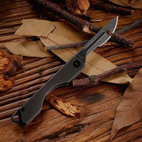 Miniatura 6 de KeyUnity KK01 Cuchillo plegable de titanio, cuchillo de bolsillo EDC con hoja reemplazable #24, para caza al aire libre, campamento, pesca,