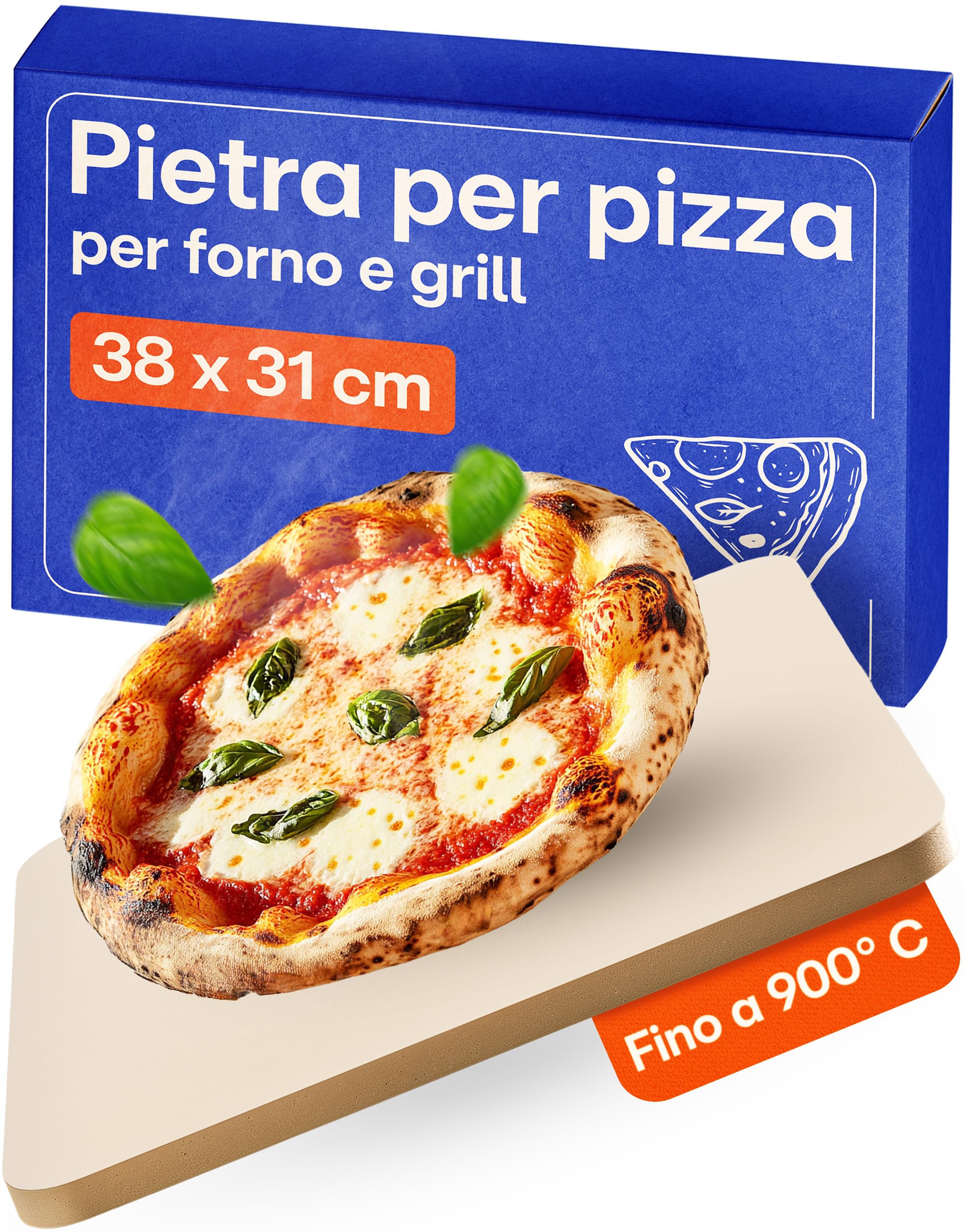 Praknu Pietra Refrattaria per Pizza da Forno Elettrico, Grill e Barbecue - Rettangolare 30x38 cm - Per un Impasto Croccante