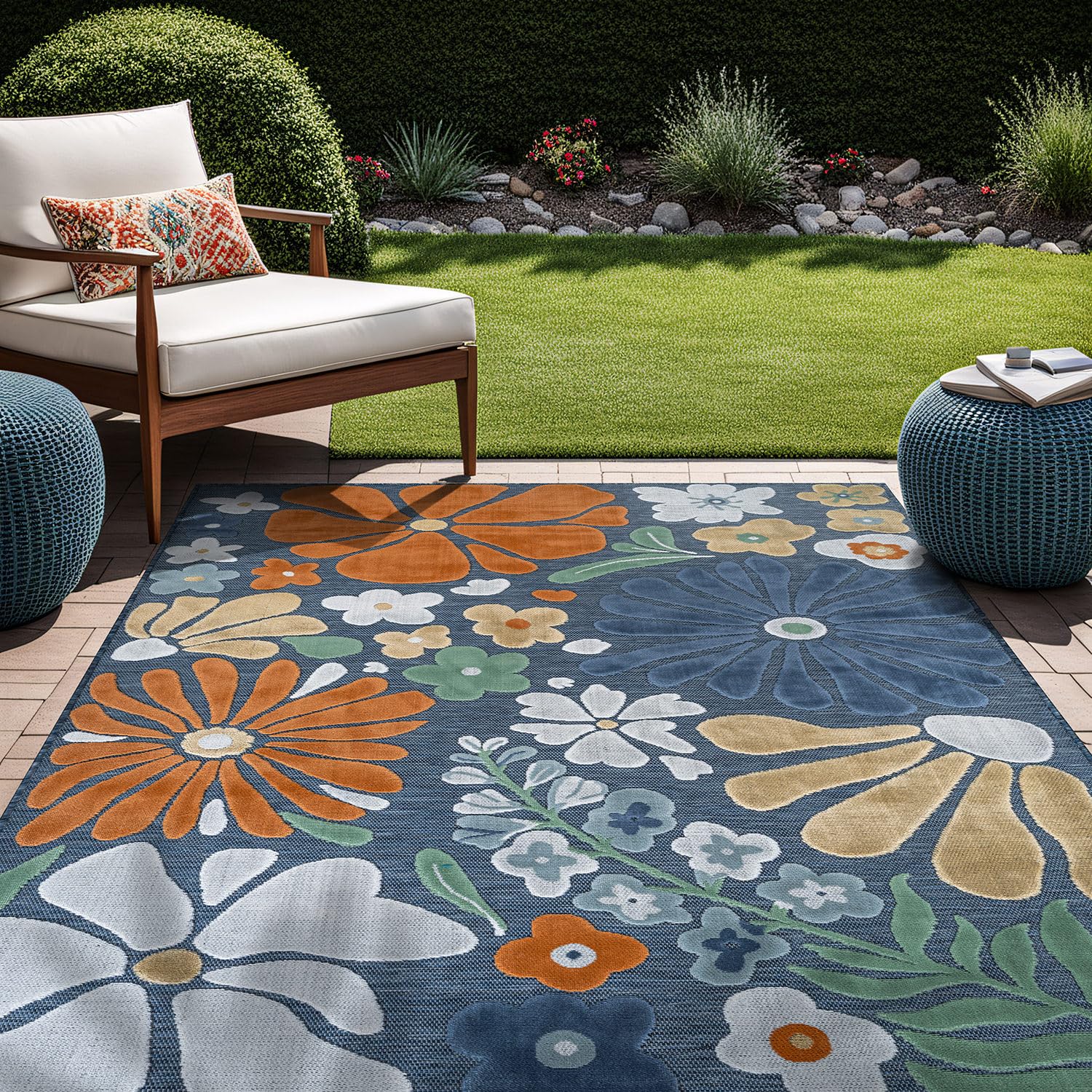 Beverly Rug Outdoor Rug 6x9 Modern Floral Tropical Area Rugs for Outdoor and Ind - product photo