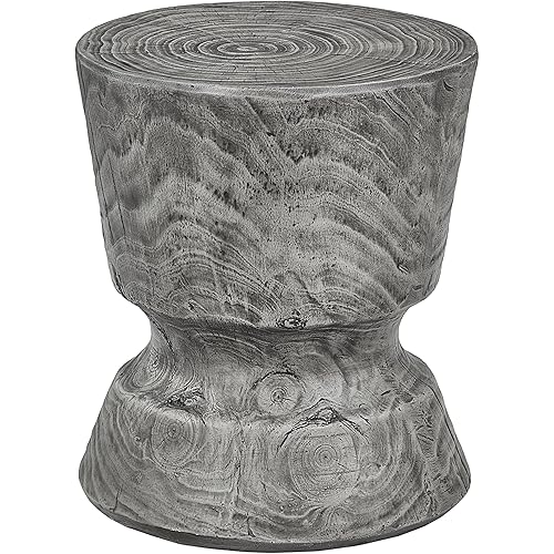 Ball & Cast Faux Wood Stump End Table MgO Concrete Side Table Wine Glass Shape Garden Stool, Grey Set of 1