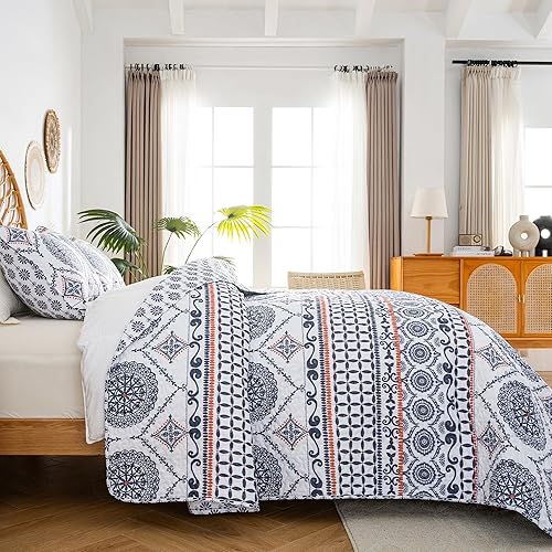 L'IRISDOM Juego de edredones vintage de verano, colchas florales ligeras tamaño matrimonialqueen, funda de cama rústica campestre botánica