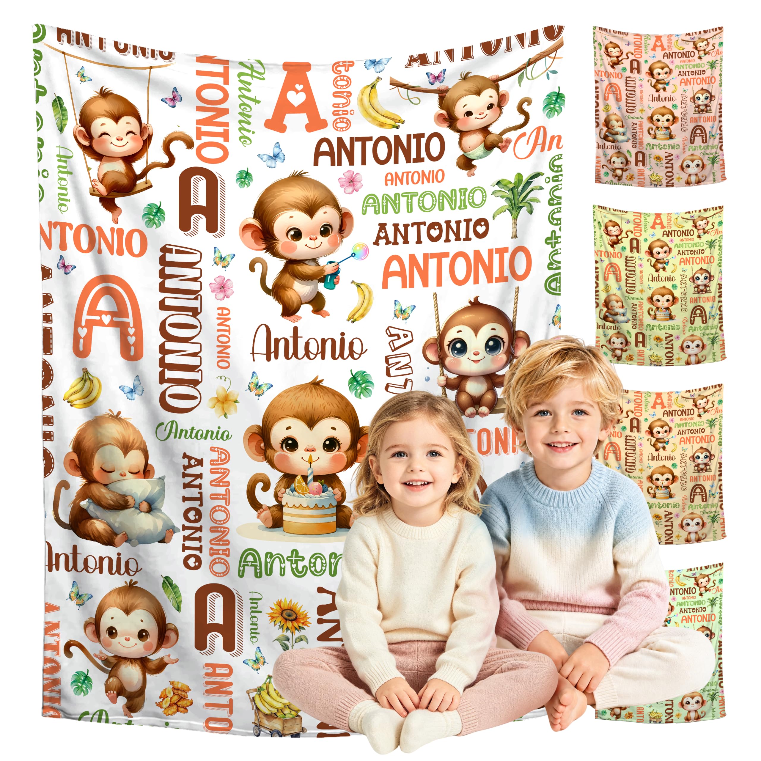 Custom Monkey Blanket for Boys Girls,Ultra Soft Personalized Gifts Baby Blanket,Customized Throw for Toddlers Newborn Stroller Crib,40"x50"