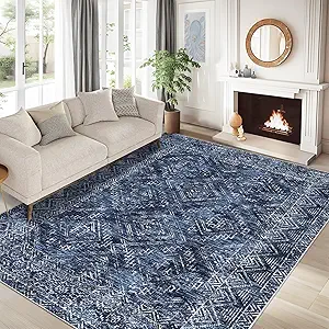 COZYLOOM Washable Rugs 5x7 Rug for Living Room Vintage Geometric Rug Non Slip Large Rug for Bedroom Decor Farmhouse Soft Low Pile Stain Resistant Carpet for Office Nursery Dining Room 5'x7' Red