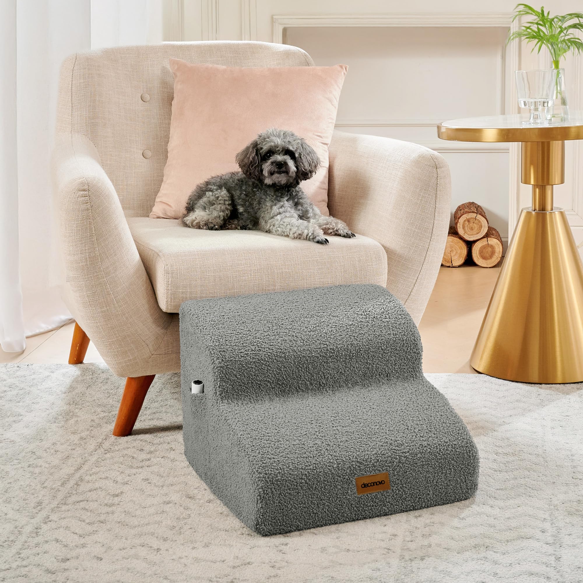 Deconovo Scala per Cani Piccoli a 4 Gradini, Rampetta per Animali Domestici con Fodere Rimovibili e Lavabili, Ideale per Cani con Problemi Articolari, 40x40x30 cm, Grigio Chiaro