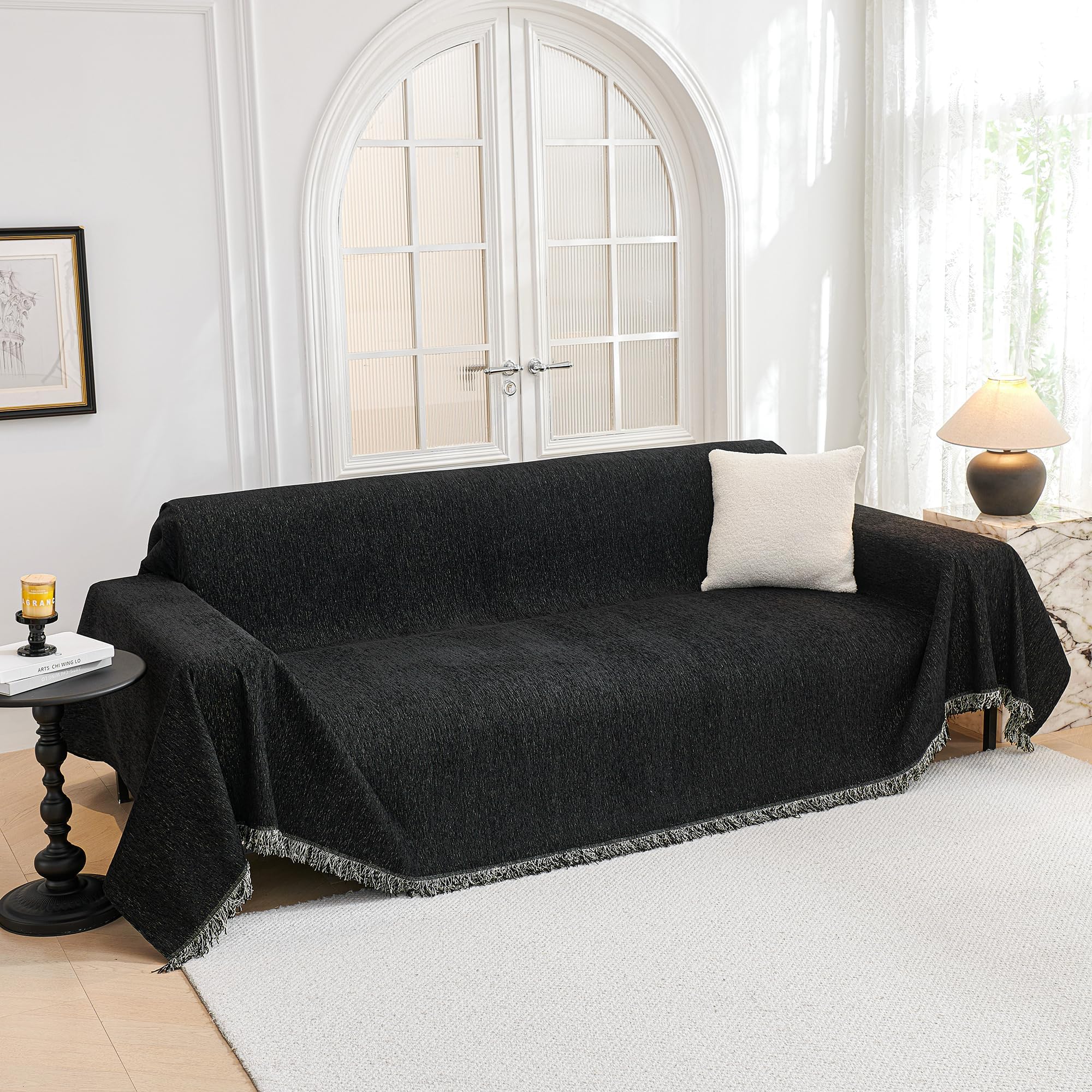 MYSKY HOME Pokrowiec na sofę 1/2/3/4-osobową, ochrona na sofę, ochrona przed zadrapaniami dla zwierząt domowych, sierści psa, kota, 180 x 300 cm, czarny