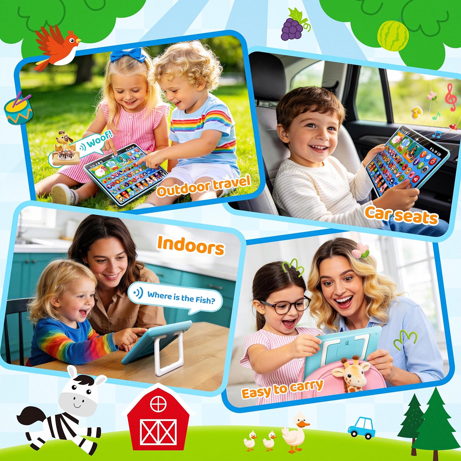Toddler Learning Tablet Toys, Trilingual Educational Learning Tablet with 26 Keys (English, Spanish & French), Recording & Storytelling Speech Therapy Toys, Baby Tablet Musical Gifts for Toddlers 1-3