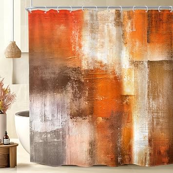MESHELLY Abstract Burnt Orange Shower Curtain 72Wx72H Orange and Grey Modern Retro Rustic Vintage Ombre Oil Art Painting Minimalist Bathroom Accessories Decor with 12 Hooks