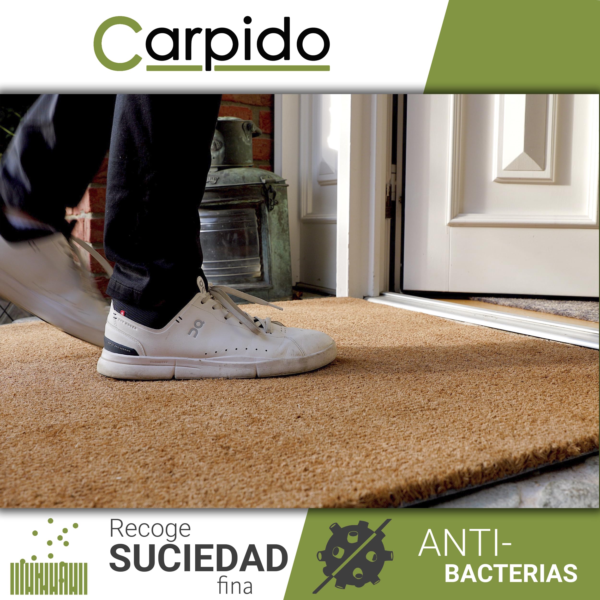Carpido Felpudo Coco 100x100 cm Muy Resistente - 16mm Coco Estera Natural Antibacteriano - Felpudo rascador Estera Antipolvo Respetuoso con el Medio Ambiente