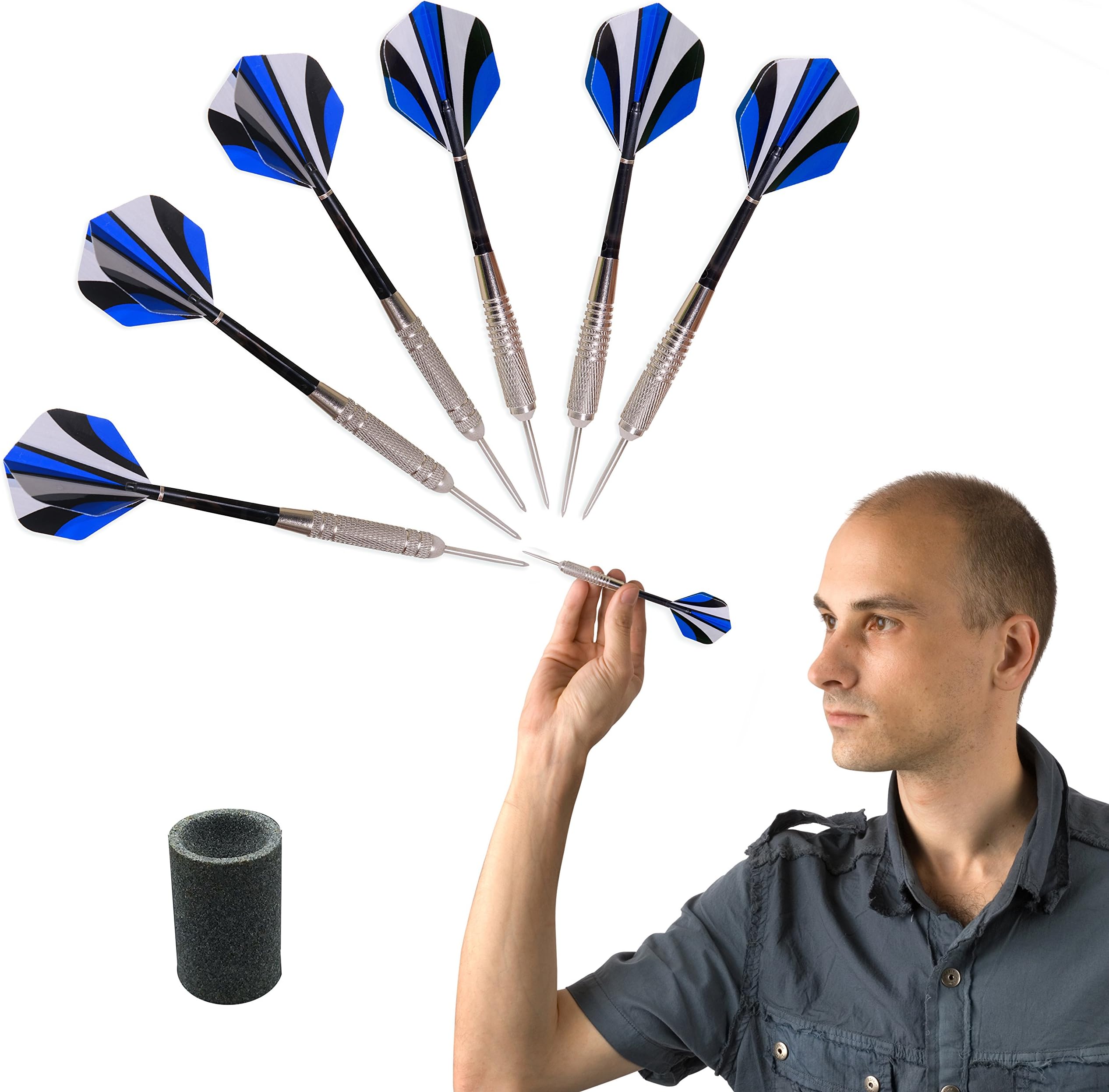 Charisma Gaming steel tip Darts, Set of 6 darts 20 gram, Plastic Shafts, O Rings, Different Shape Barrels, Sharpener, Aerodynamic Structure, Ergonomic Grip, For Home, Outdoors, Dorms, Bars and More