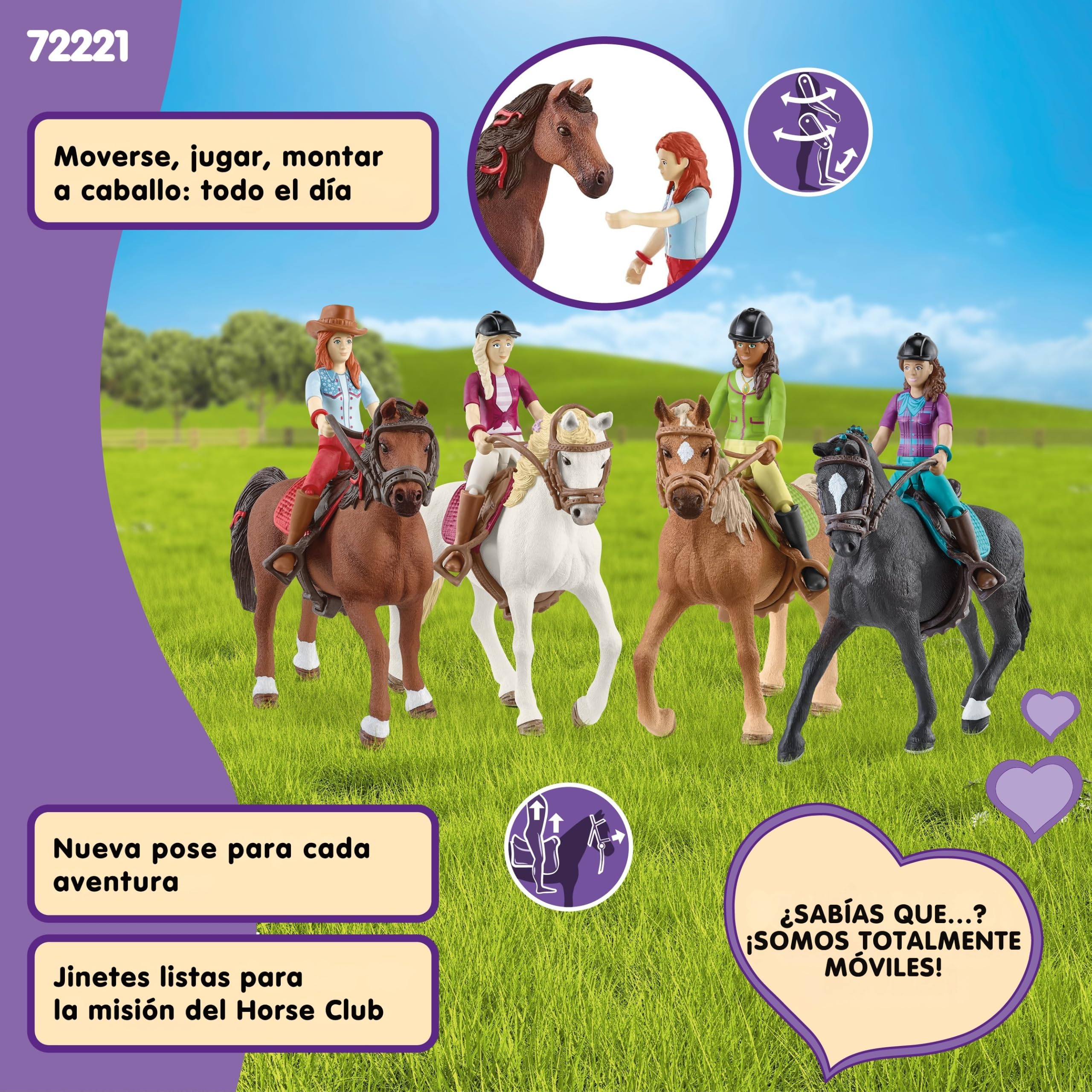 Schleich Horse Club | Paseo a Caballo 72221 | 4 Figuras móviles y 4 Caballos | Regalo para niñas y niños | Juguete de Caballos para niños a Partir de 5 años | Set de 40 Piezas | Exclusivo en Amazon