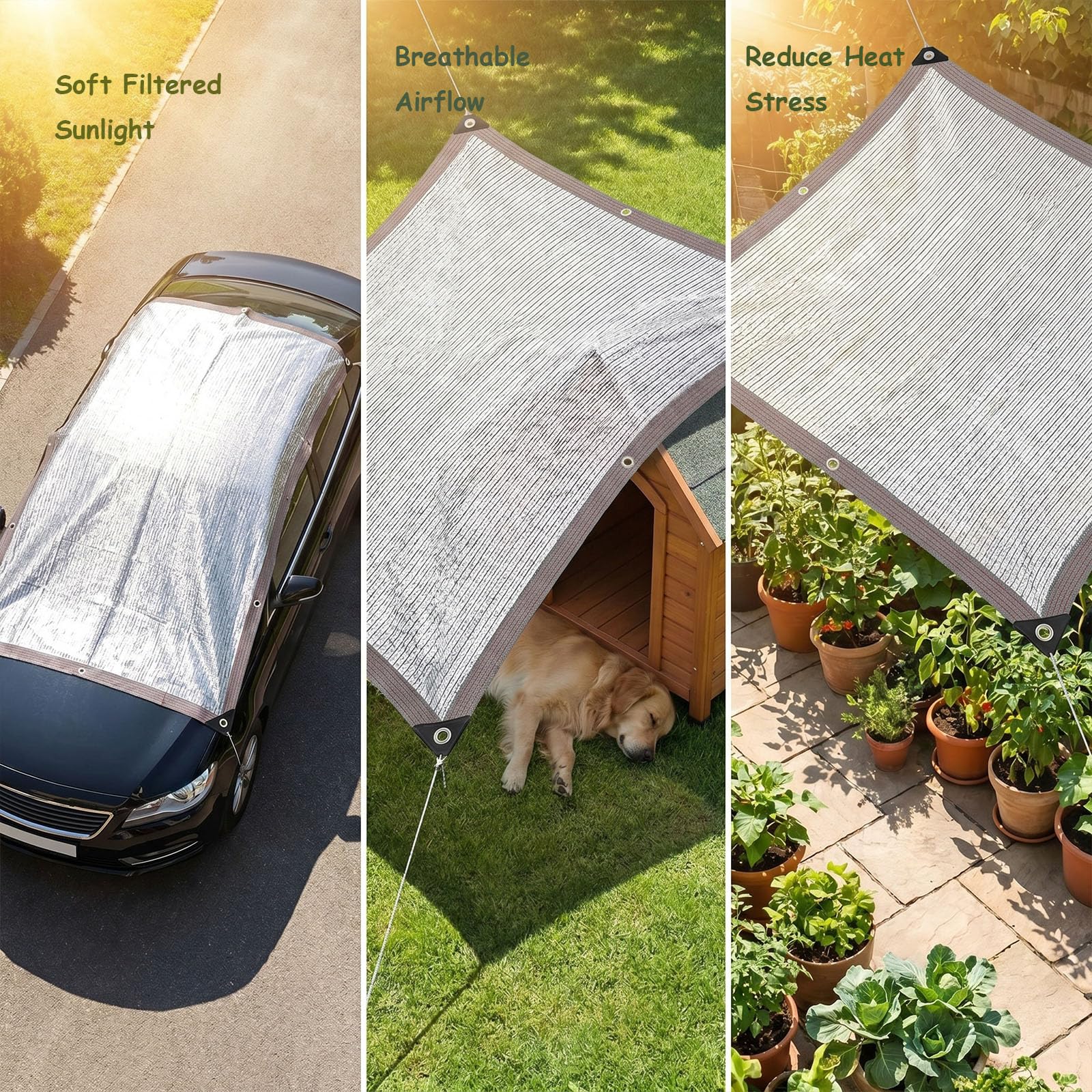 Schattennetz Auto 2.7x10.1 m | Alunetz Hund mit Ösen 95% UV | Alu Sonnenschutz für Camping & Urlaub | Sonnenschutznetz mit Befestigung | Hitzeschutz Aluminium luftdurchlässig
