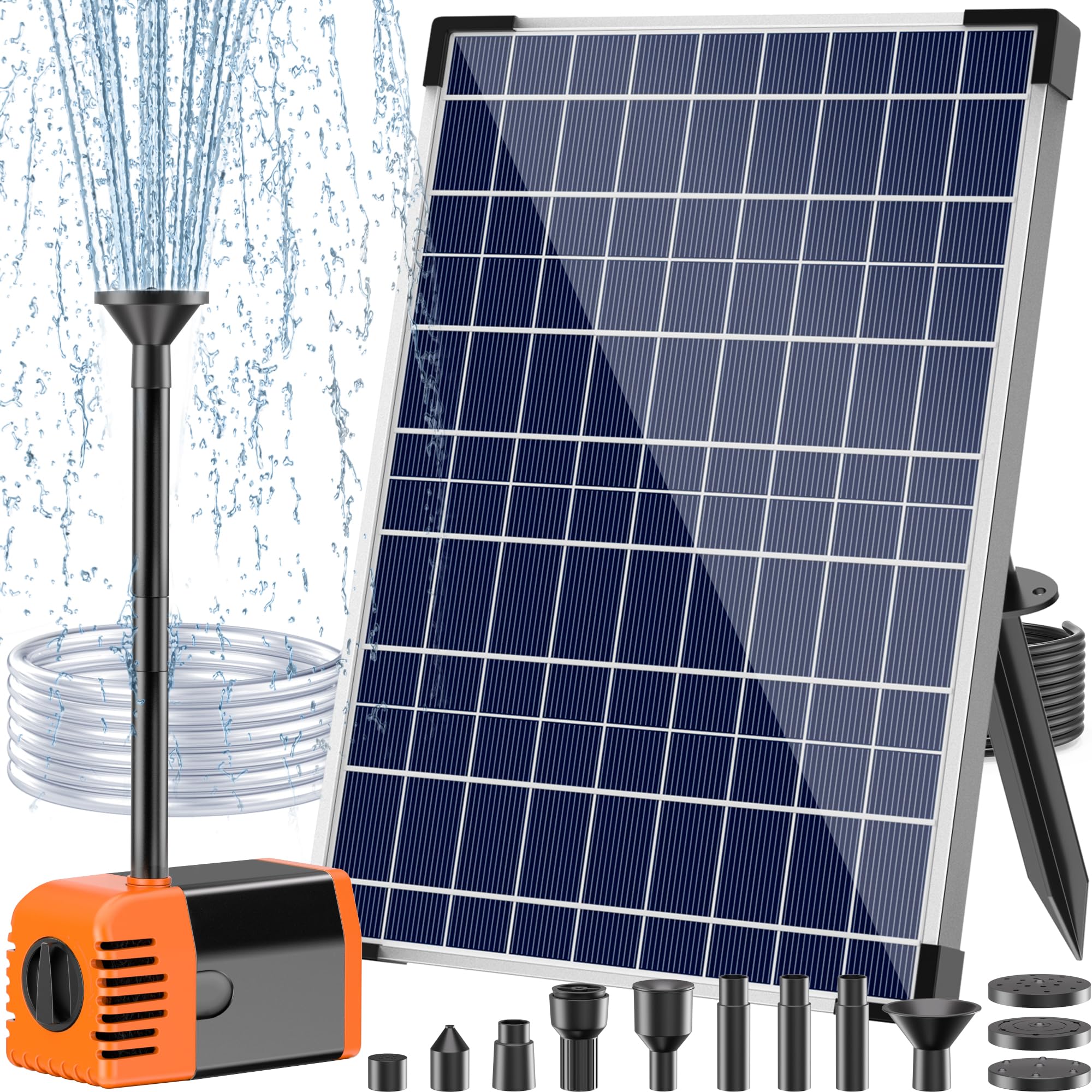 Antfraer 25 W Solar-Teichpumpe, Solar-Springbrunnenpumpe mit 1,8 m Schlauch und 4,6 m Kabel für Gartenteiche, Aquarien, Wasserfälle und DIY-Brunnen-Wasserspiele