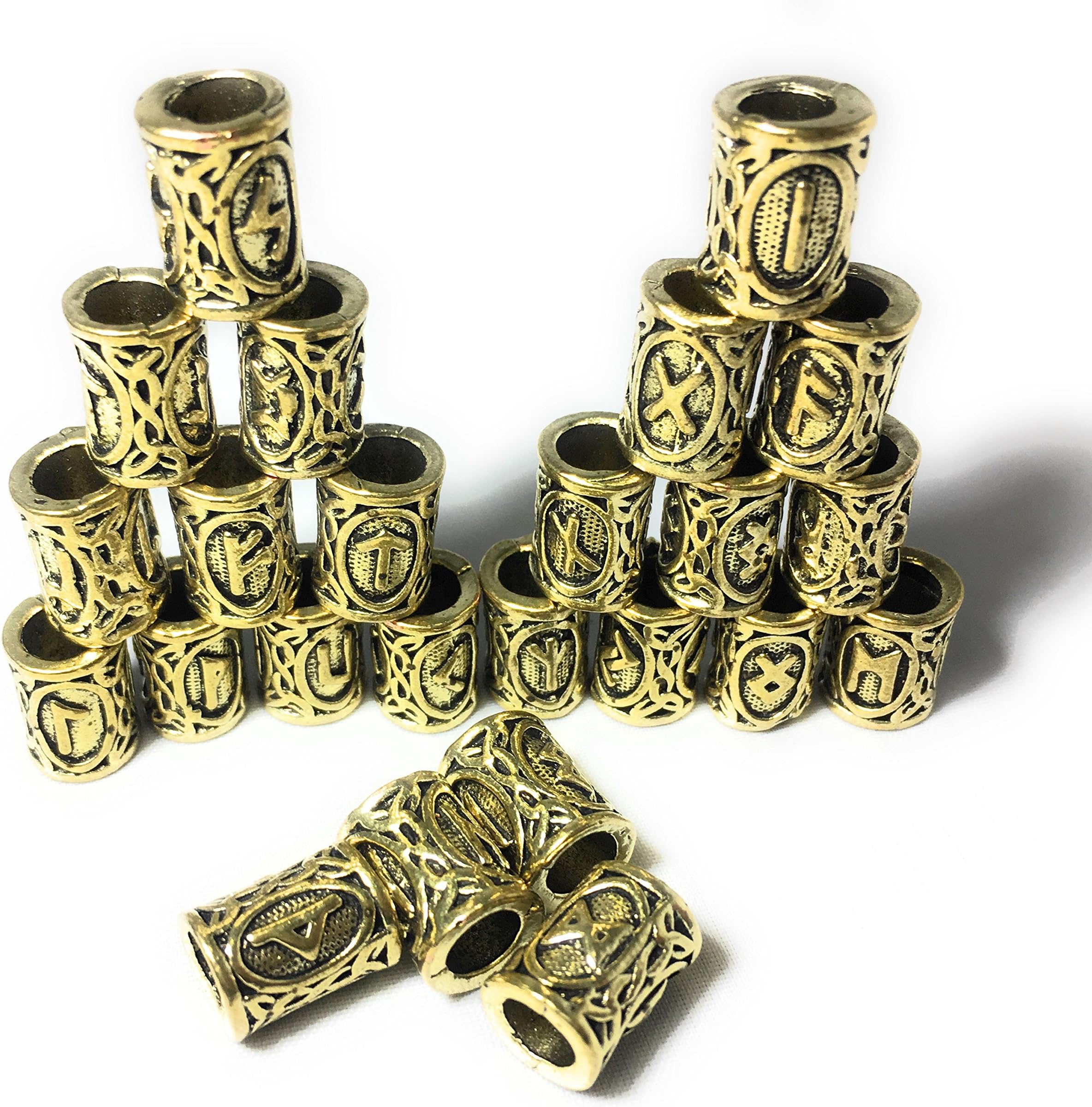 24 Pcs Viking Norse Runes Hair Beard Beads Antique Gold Doubloon DIY Bracelet Jewelry Scandinavian Pendants Paracord by Mello Crafts