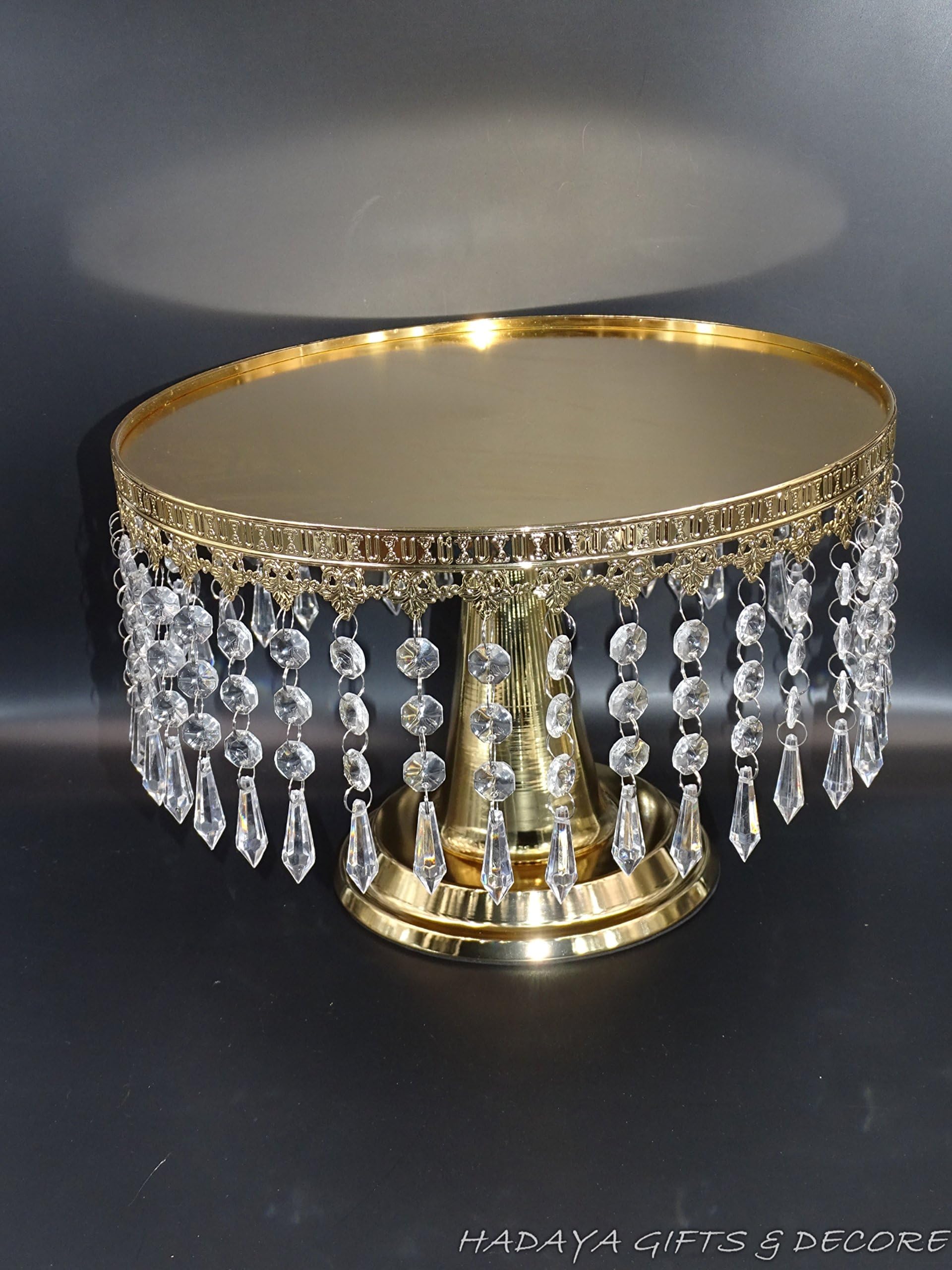 Very beautiful Metallic GOLD COLOR Cake Stand,Shabby Chic,French Style Cake Stand with hanging Acrylic crystals