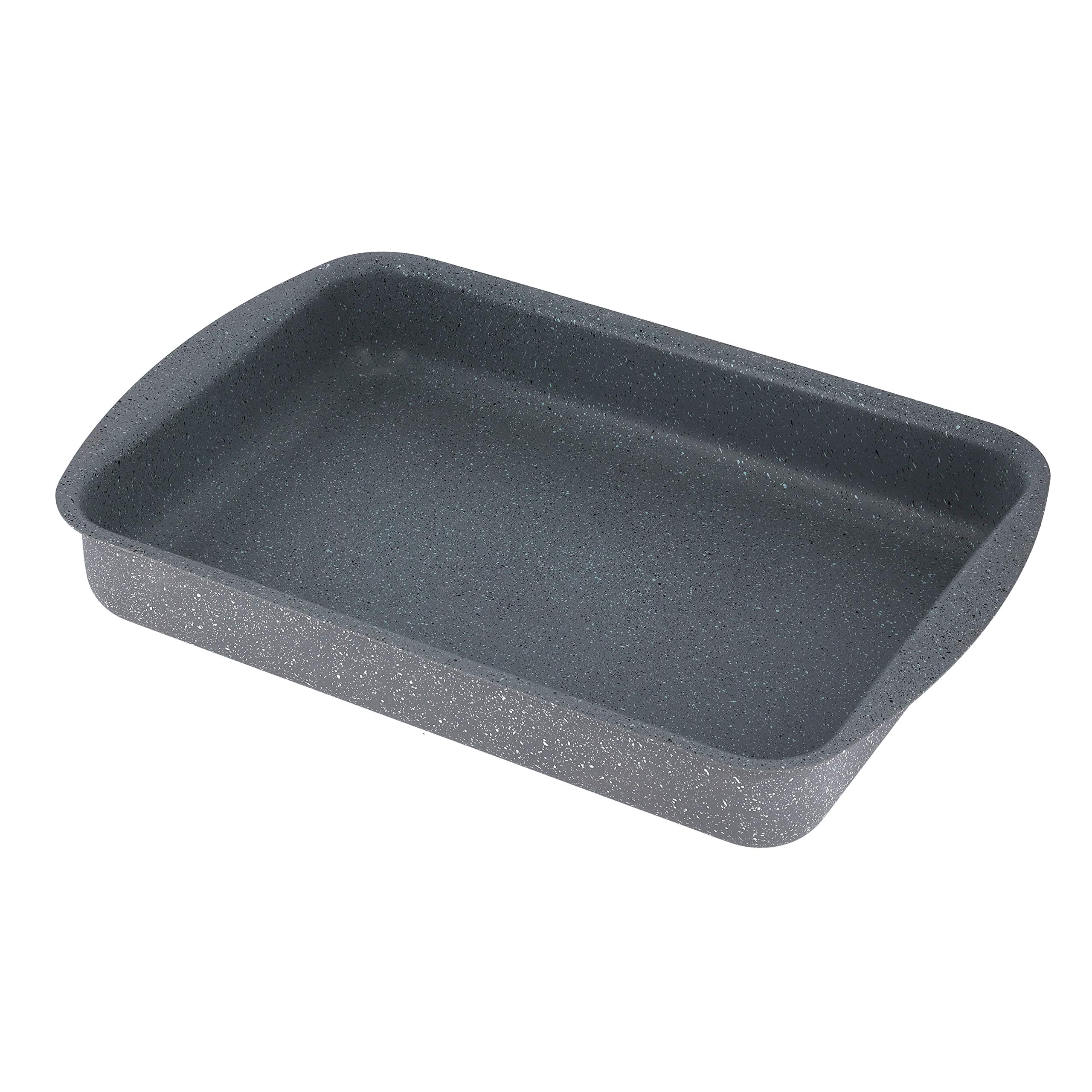 Royalford Rectangular Baking Pan, 30cm Baking Tray, RF9925 Granite Coated Aluminium Baking Crisper Tray for Cakes, Mousse, Grilled Fish Chicken, Pizza, Brownie, Etc, Grey
