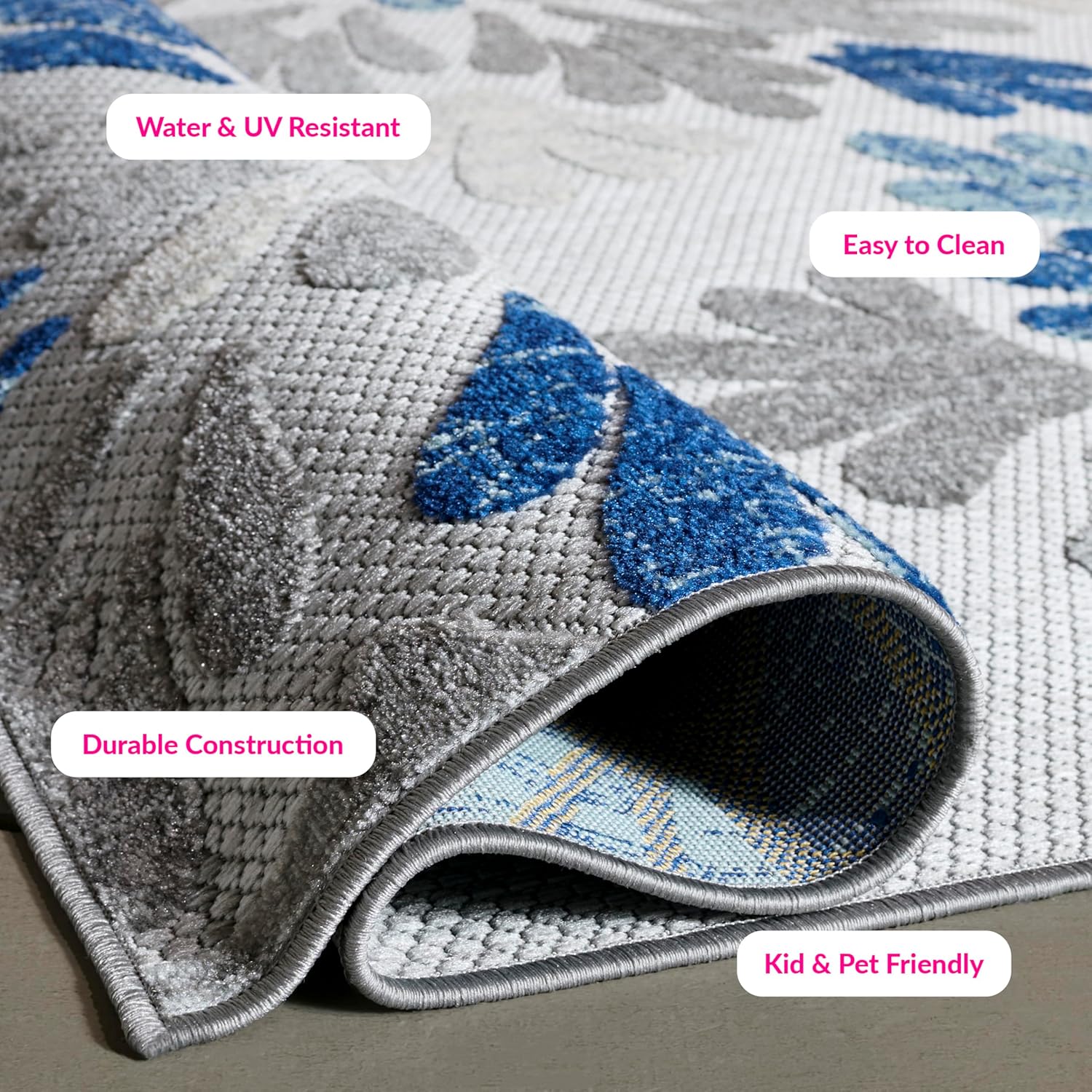 SAFAVIEH Washable Rug Outdoor Cabana Collection - 8' Square, Grey & Blue, Non-Shedding & Easy to Clean, Ideal for Patio, Backyard, Mudroom (CBN800F)