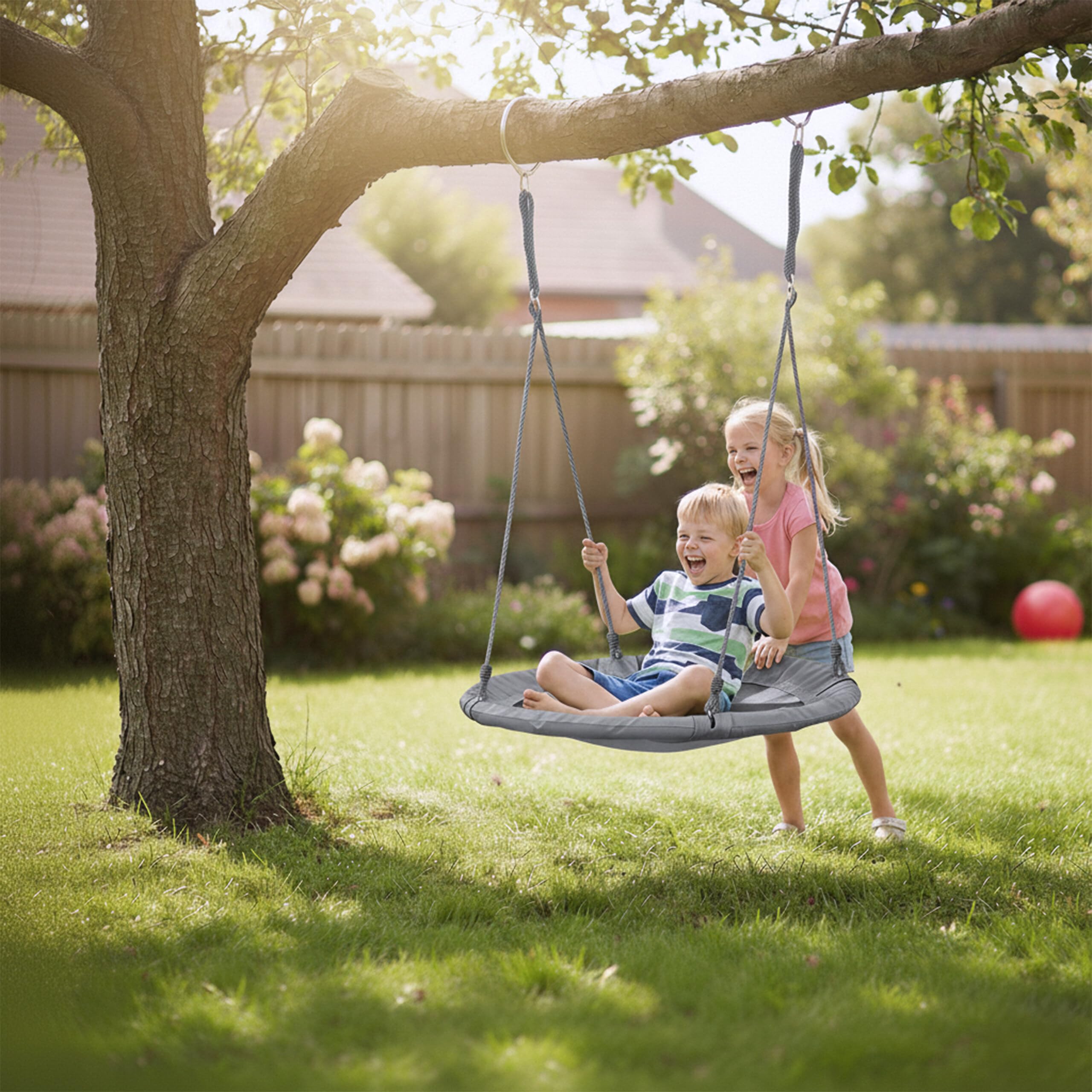 Relaxdays Balançoire nid d'oiseau Ronde, Ø 110 cm, à Suspendre, 100 kg, Gris, Enfant Adulte Jardin extérieur