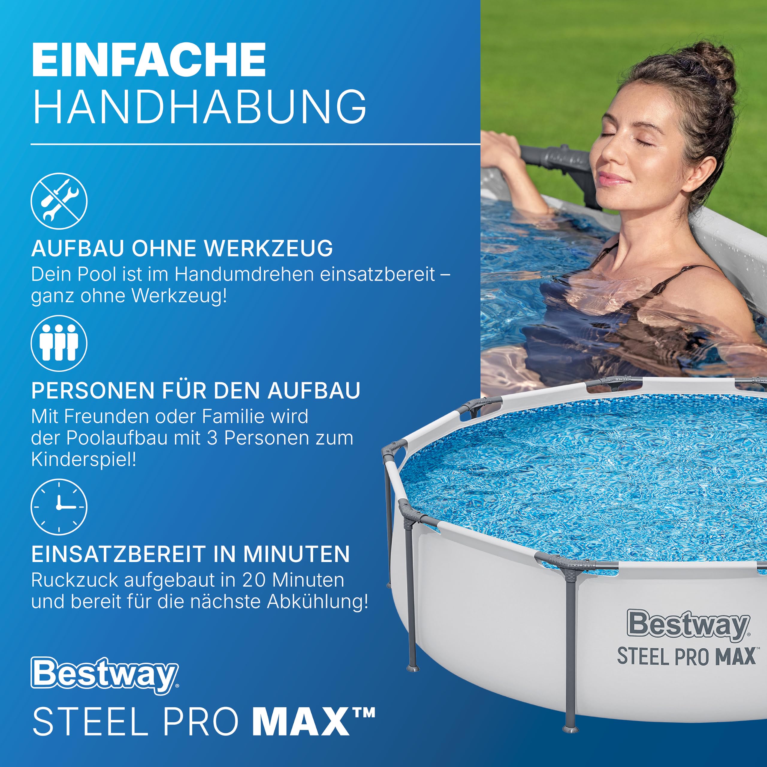 Bestway Steel Pro Max Frame Pool-Set rund 305 x 76 cm 4.678 L Filterpumpe TriTech-Material