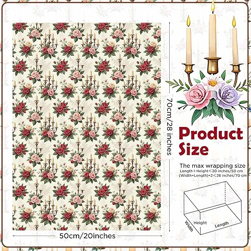 Miniatura 3 de Pineraap Papel de regalo de velas vintage, 12 hojas, elegante portavelas y diseños florales, envoltura de regalo para amantes de las velas,