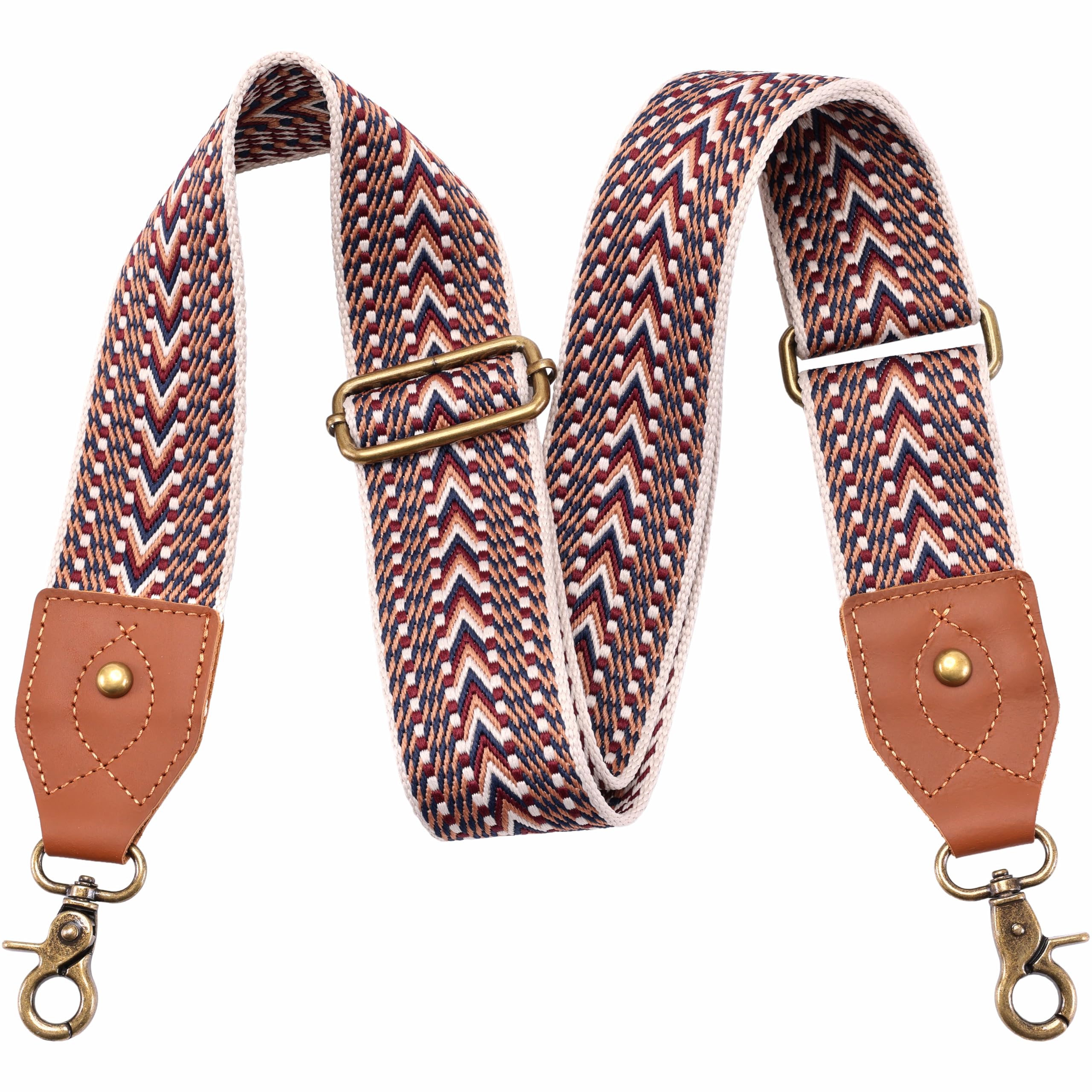 Nefelibata Purse Strap-2"Crazy Horse Leather Bag Strap Adjustable Replacement,Retro Jacquard Embroidery Crossbody Straps