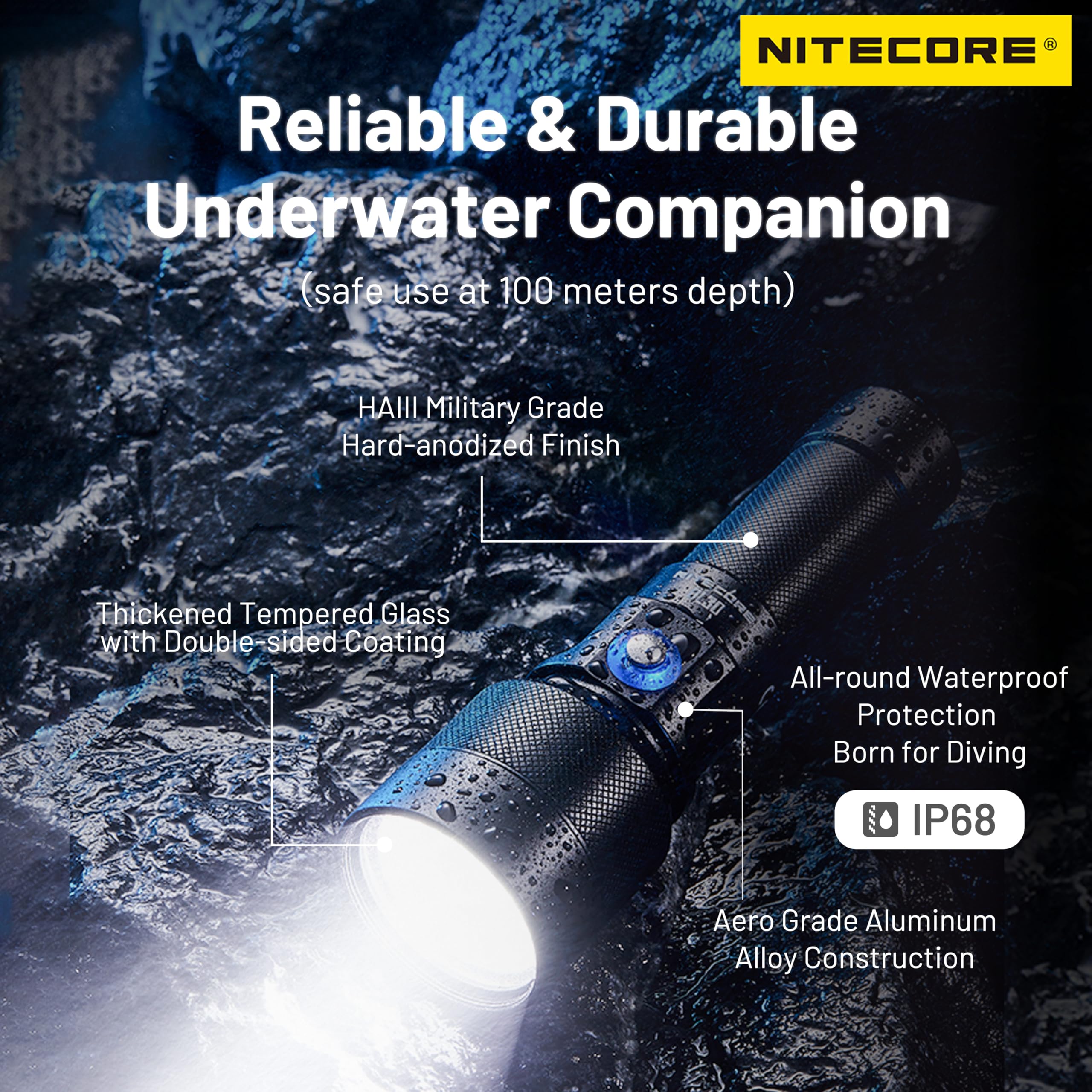 Nitecore DL30 Lampe de plongée submersible 100 mètres 1100 lumens 5300 mAh batterie IP68 étanche lampe de poche sous-marine