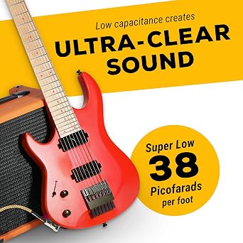 GLS Audio Instrument Cable 10 Ft Electric Guitar Cable Braided Brown/Yellow