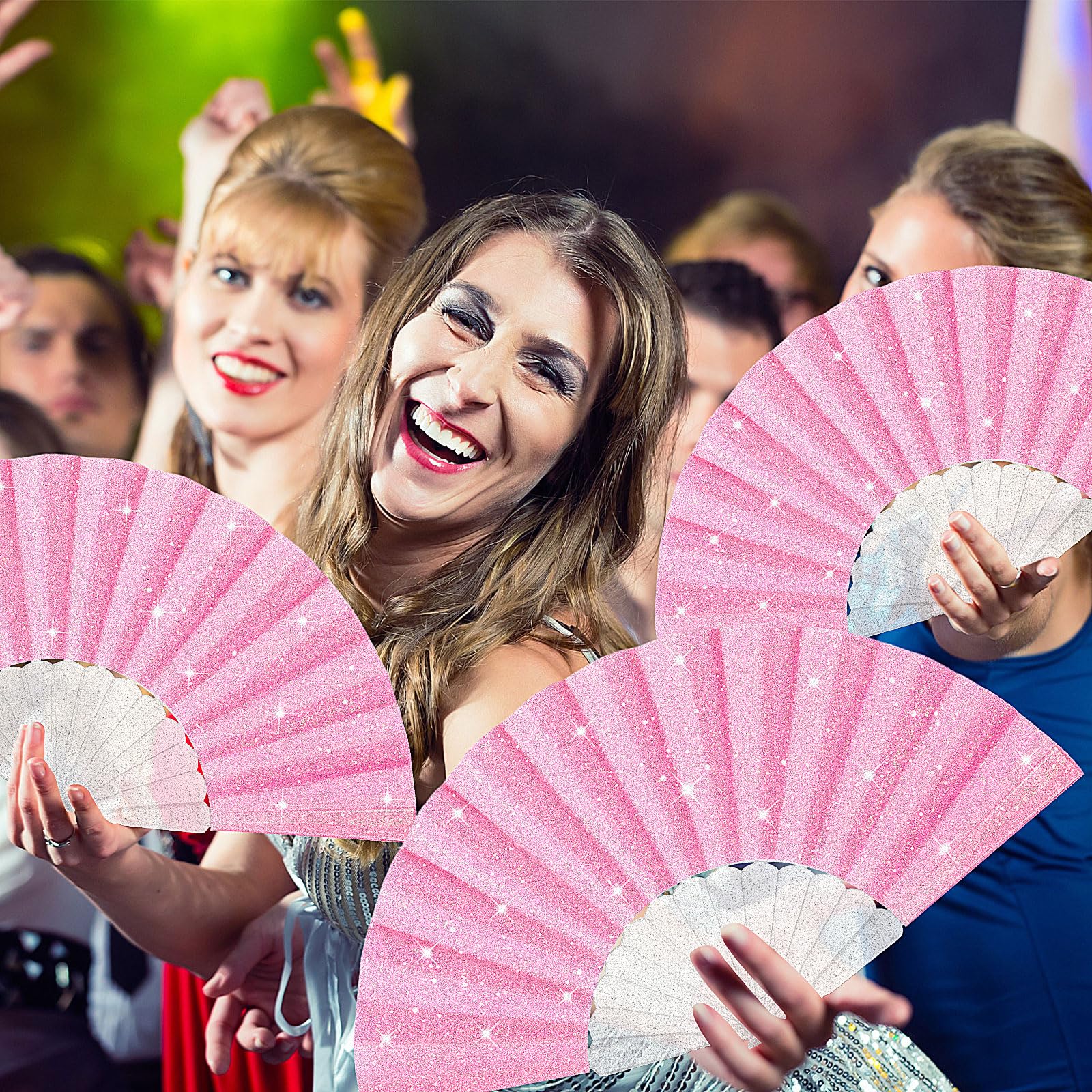 Chuangdi Glitzer-Rave-Fächer für Line Dance Loud Clack Faltbare Handfächer Organzabeutel Konzerte EDM Bachelorette