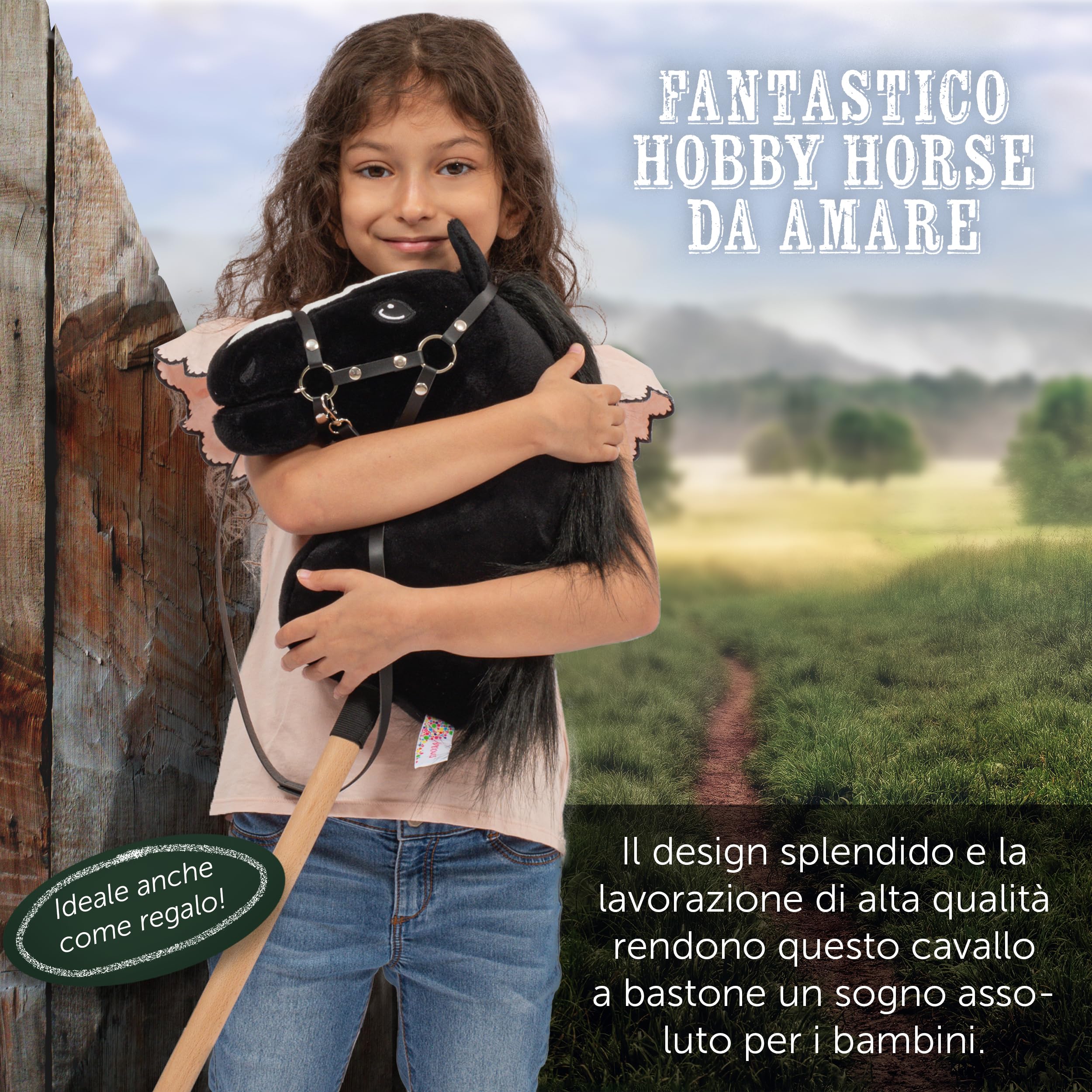 Pink Papaya Cavallo a Dondolo, con Cavezza e briglie, Cavallo a Bastone per l'hobby Horsing, Cavallo da Cavalcare per Bambini.